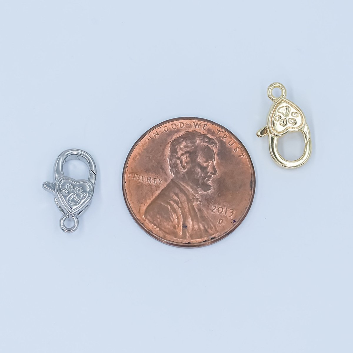 24K Gold Filled Paw Print Heart Lobster Claw Clasp Closure Finding in Gold & Silver | Z1140 - DLUXCA