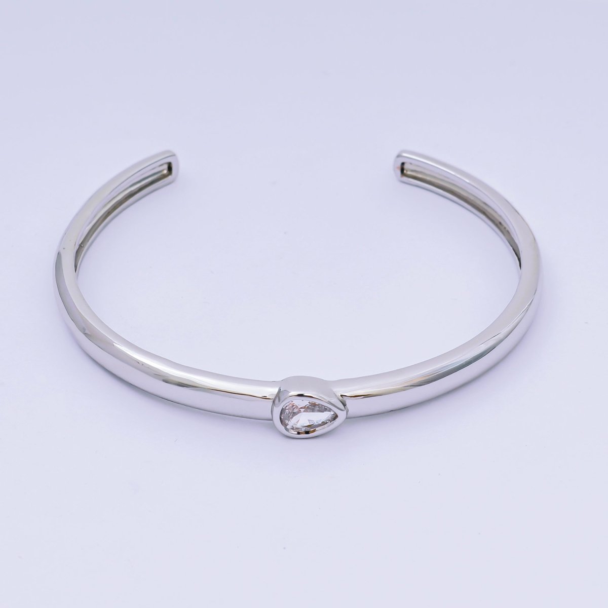 24K Gold Filled Pear CZ Minimalist Teardrop Bangle Cuff Bracelet in Gold & Silver | WA - 3095 - WA - 3096 - DLUXCA