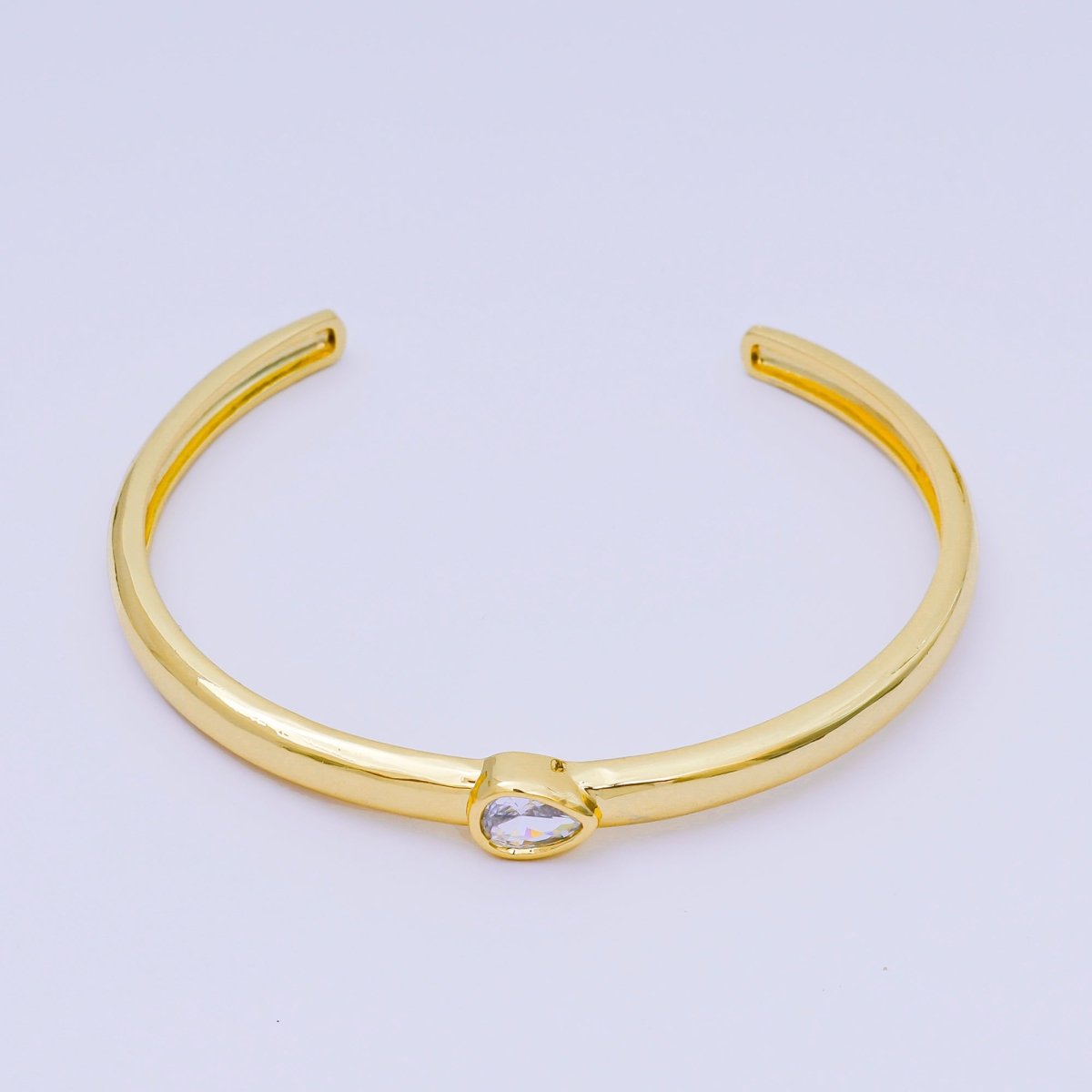 24K Gold Filled Pear CZ Minimalist Teardrop Bangle Cuff Bracelet in Gold & Silver | WA - 3095 - WA - 3096 - DLUXCA