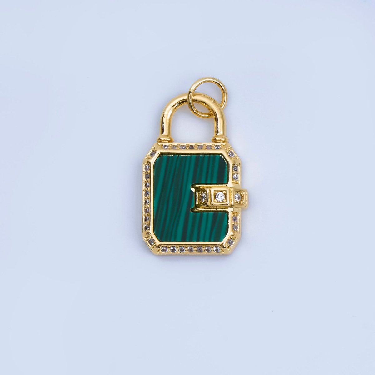24K Gold Filled Pearl, Malachite Padlock Charm Micro Pave Cz Lock Pendant | AJ414 - DLUXCA