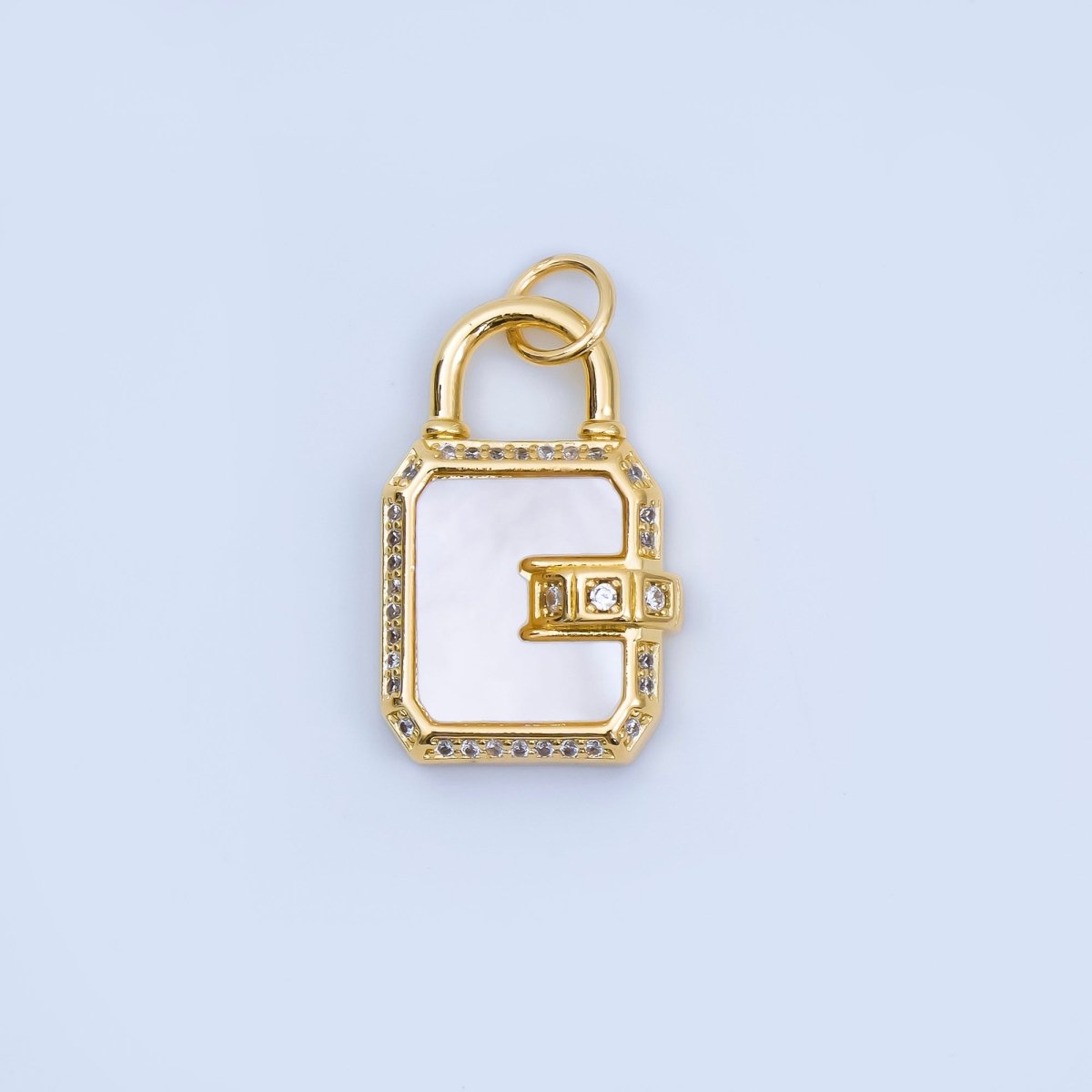24K Gold Filled Pearl, Malachite Padlock Charm Micro Pave Cz Lock Pendant | AJ414 - DLUXCA