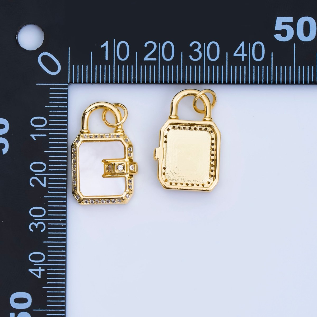 24K Gold Filled Pearl, Malachite Padlock Charm Micro Pave Cz Lock Pendant | AJ414 - DLUXCA