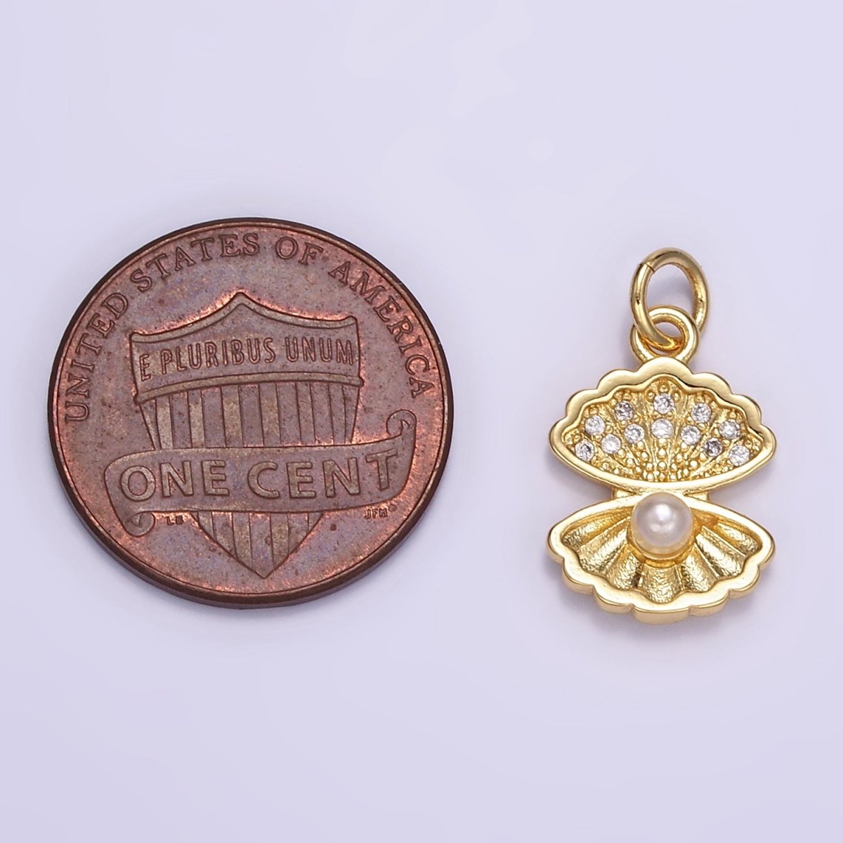 24K Gold Filled Pearl Micro Paved CZ Clam Sea Shell Charm | M128 - DLUXCA