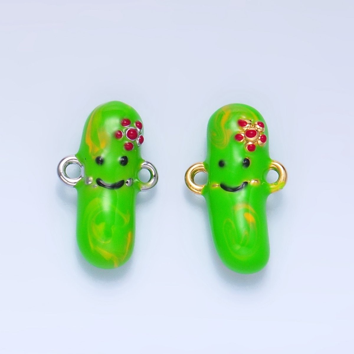 24K Gold Filled Pickle Cucumber Fruit Enamel Connector in Gold & Silver | F766 - DLUXCA