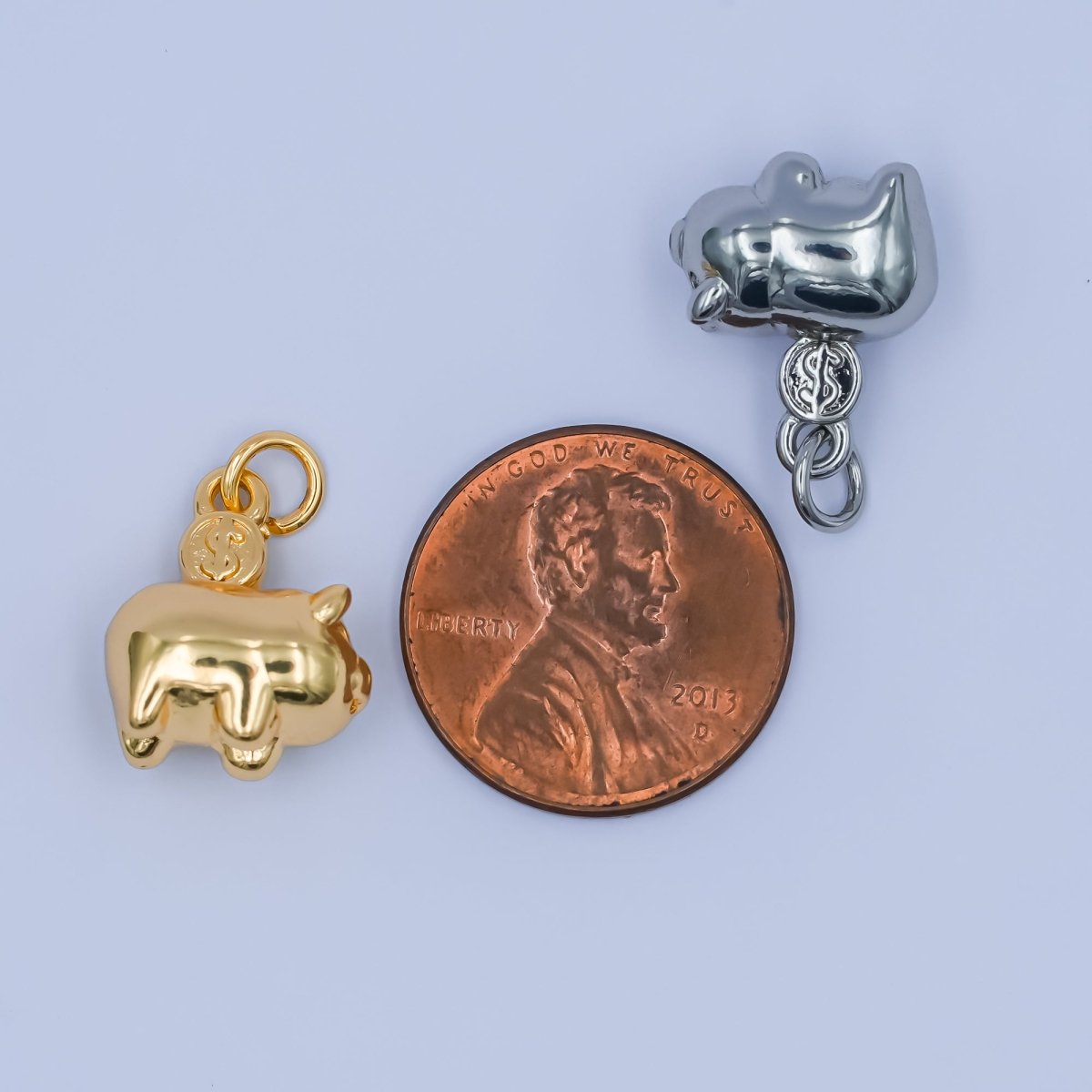 24K Gold Filled Piggy Bank Money 3D Multidimensional Charm in Gold & Silver | M188 - DLUXCA
