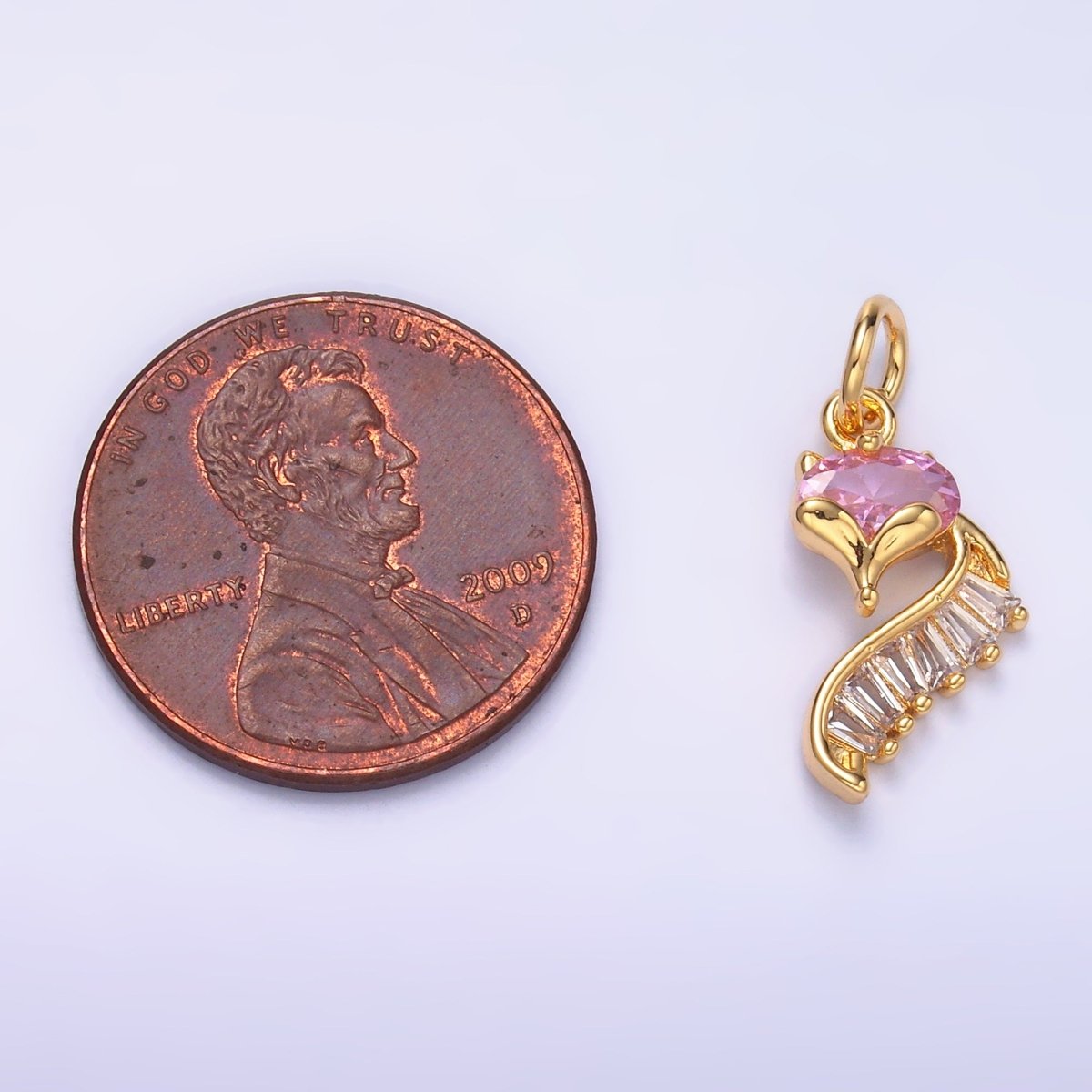 24K Gold Filled Pink Baguette CZ Fox Animal Charm in Gold & Silver | M462 - DLUXCA