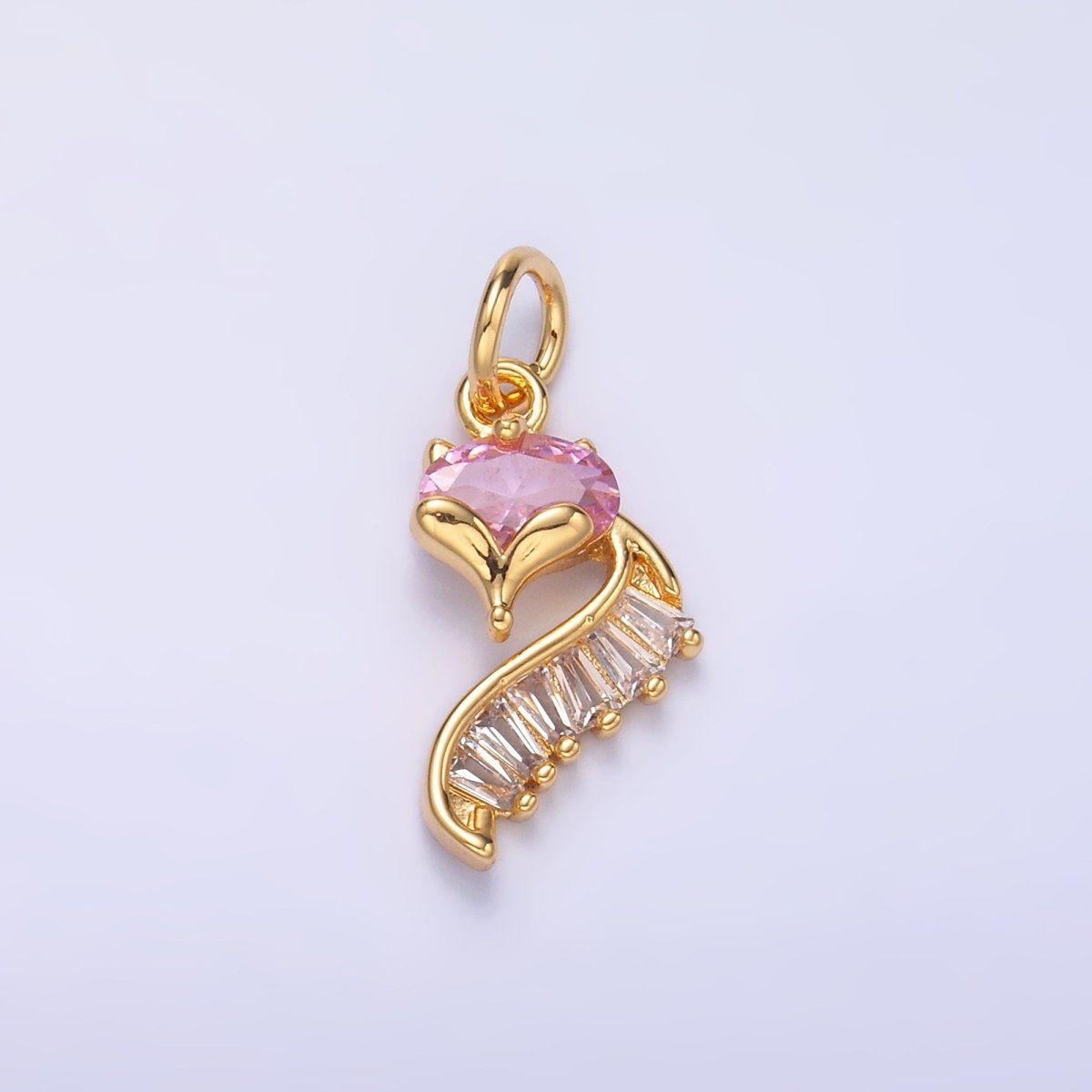 24K Gold Filled Pink Baguette CZ Fox Animal Charm in Gold & Silver | M462 - DLUXCA