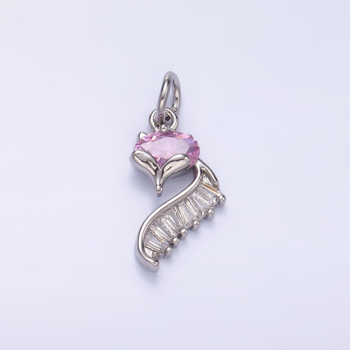 24K Gold Filled Pink Baguette CZ Fox Animal Charm in Gold & Silver | M462 - DLUXCA