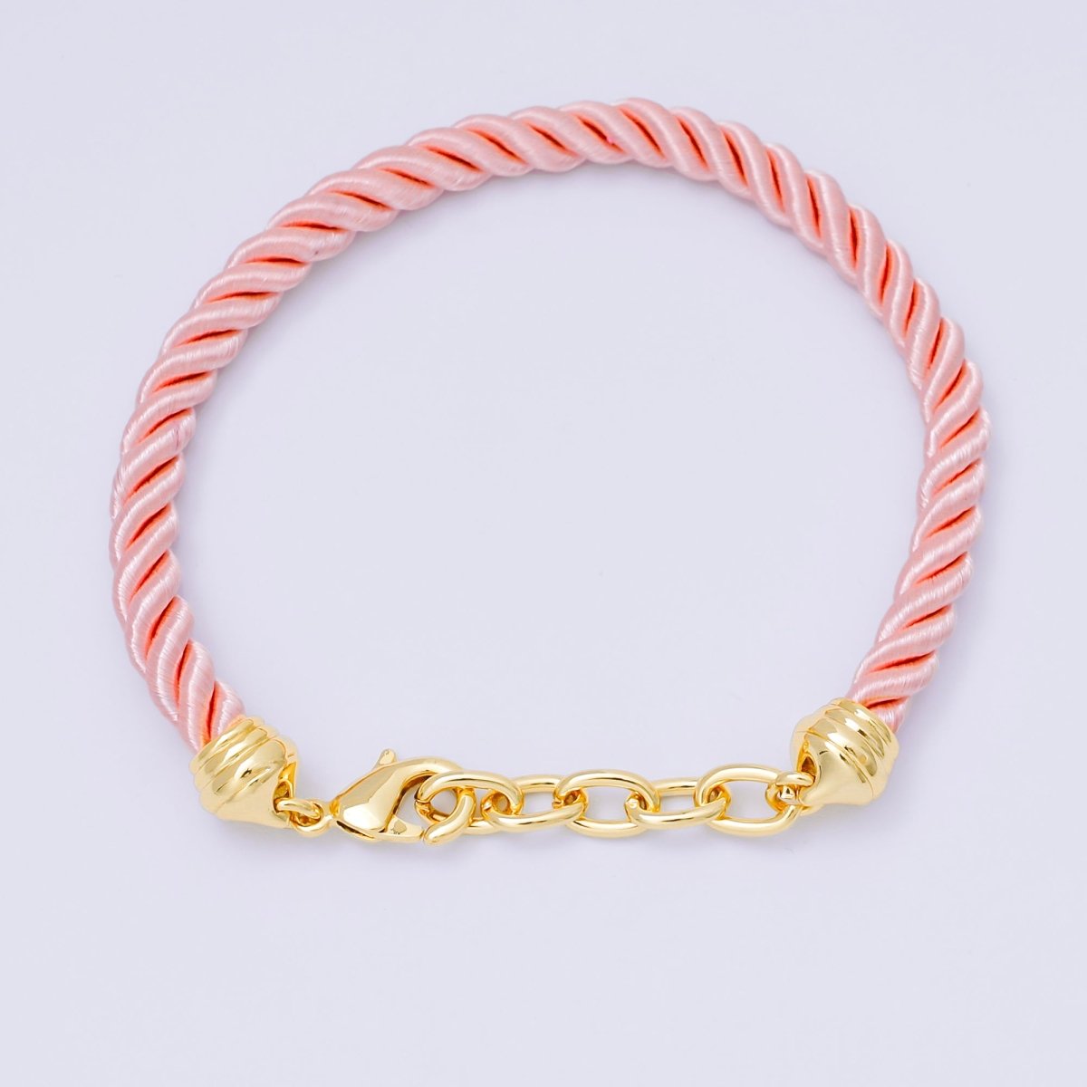 24K Gold Filled Pink & Beige Twisted Braided Cord Chain Bracelet | WA - 3831 - WA - 3833 - DLUXCA