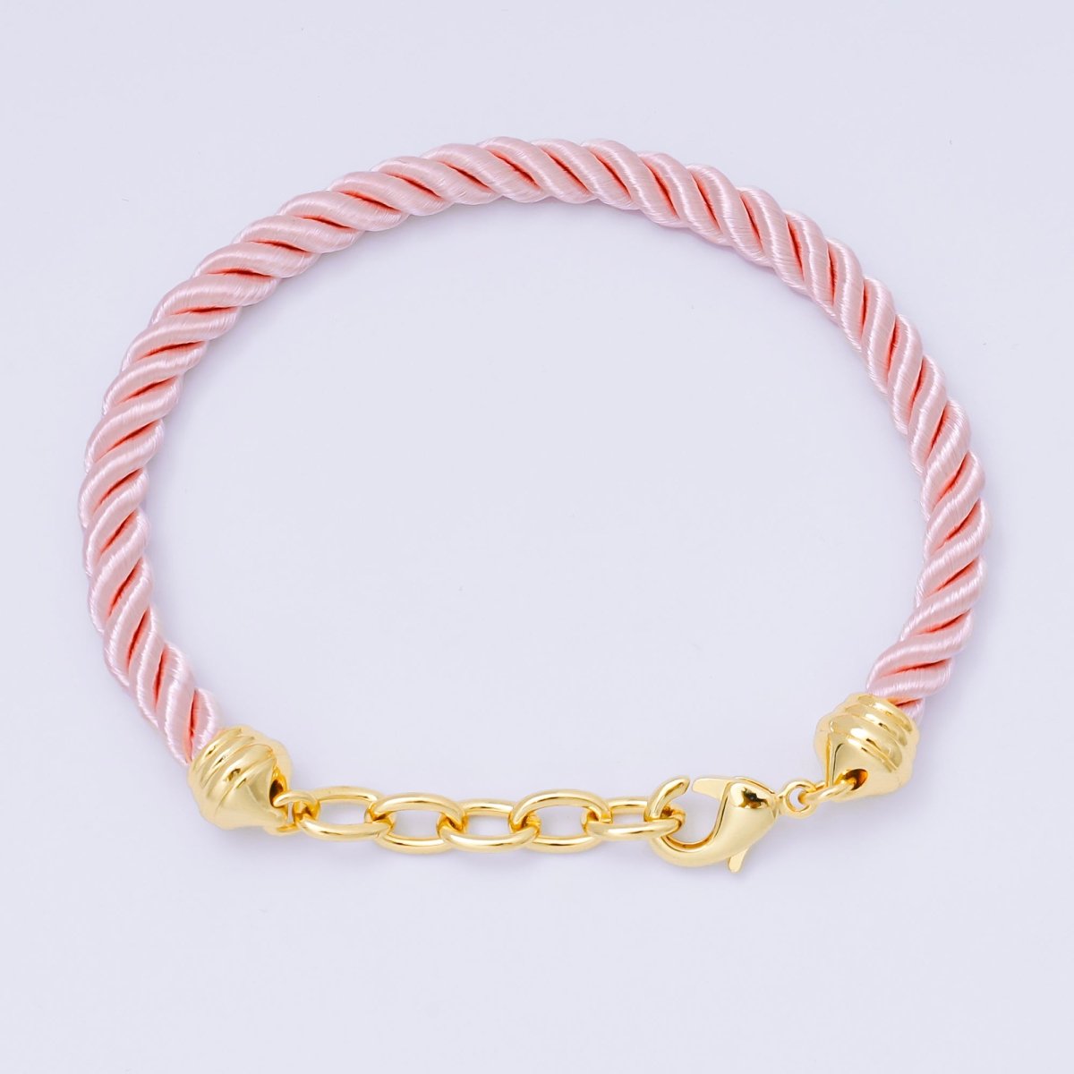 24K Gold Filled Pink & Beige Twisted Braided Cord Chain Bracelet | WA - 3831 - WA - 3833 - DLUXCA