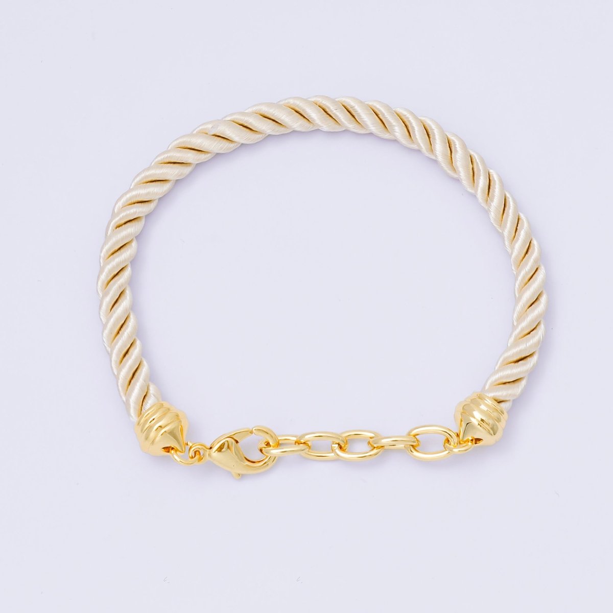 24K Gold Filled Pink & Beige Twisted Braided Cord Chain Bracelet | WA - 3831 - WA - 3833 - DLUXCA