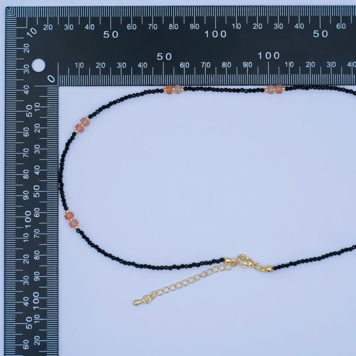 24K Gold Filled Pink Black Gemstone Bead 17 Inch Necklace | WA - 2961 - DLUXCA