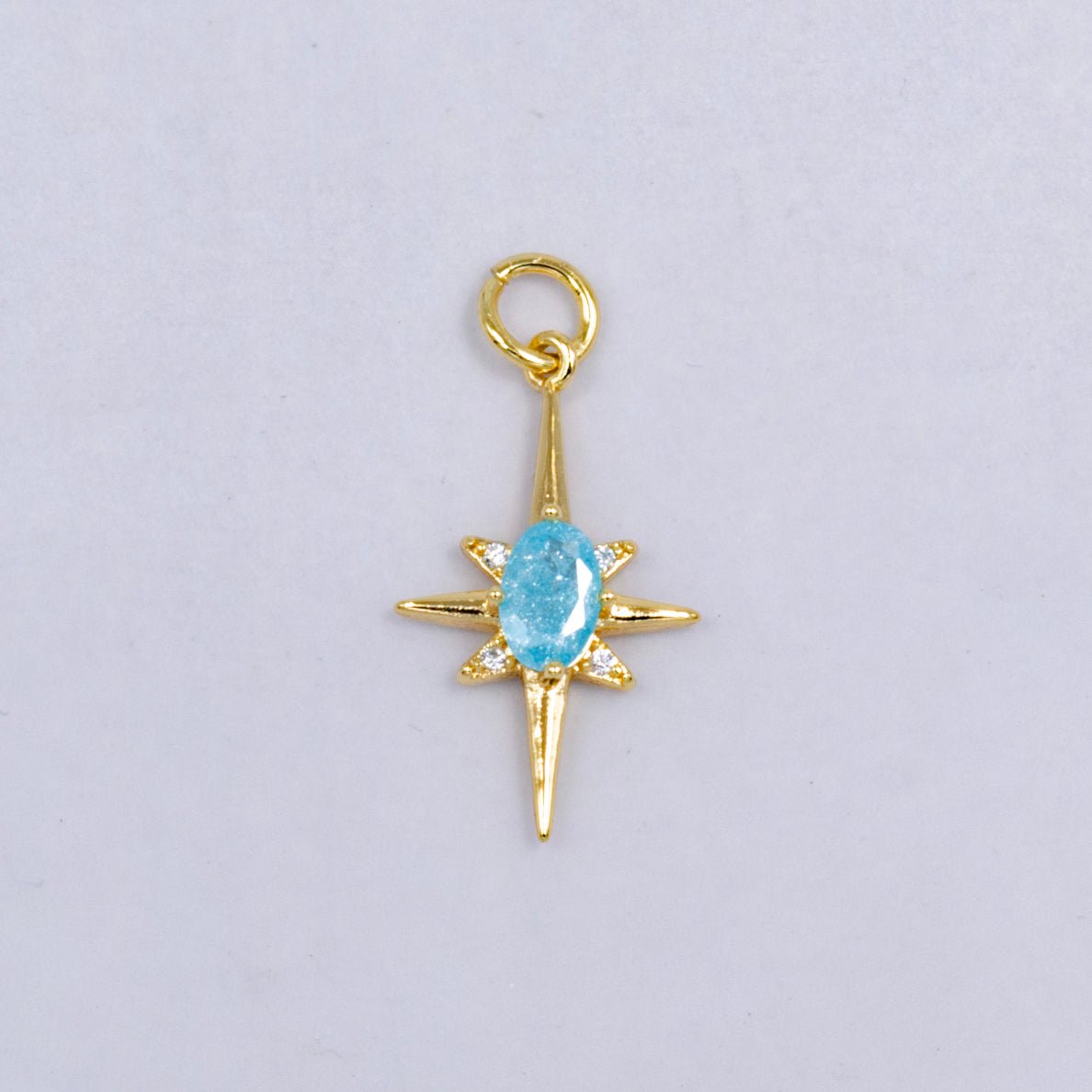 24K Gold Filled Pink Blue Green CZ Celestial North Star Charm | W229 - DLUXCA
