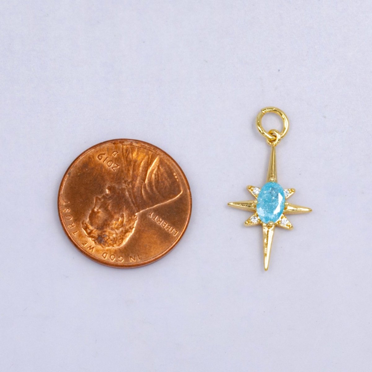 24K Gold Filled Pink Blue Green CZ Celestial North Star Charm | W229 - DLUXCA