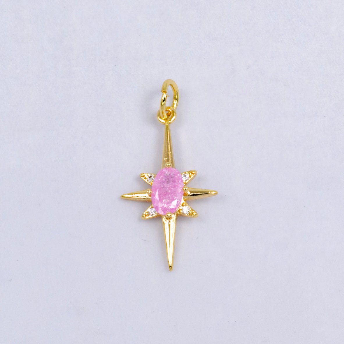 24K Gold Filled Pink Blue Green CZ Celestial North Star Charm | W229 - DLUXCA