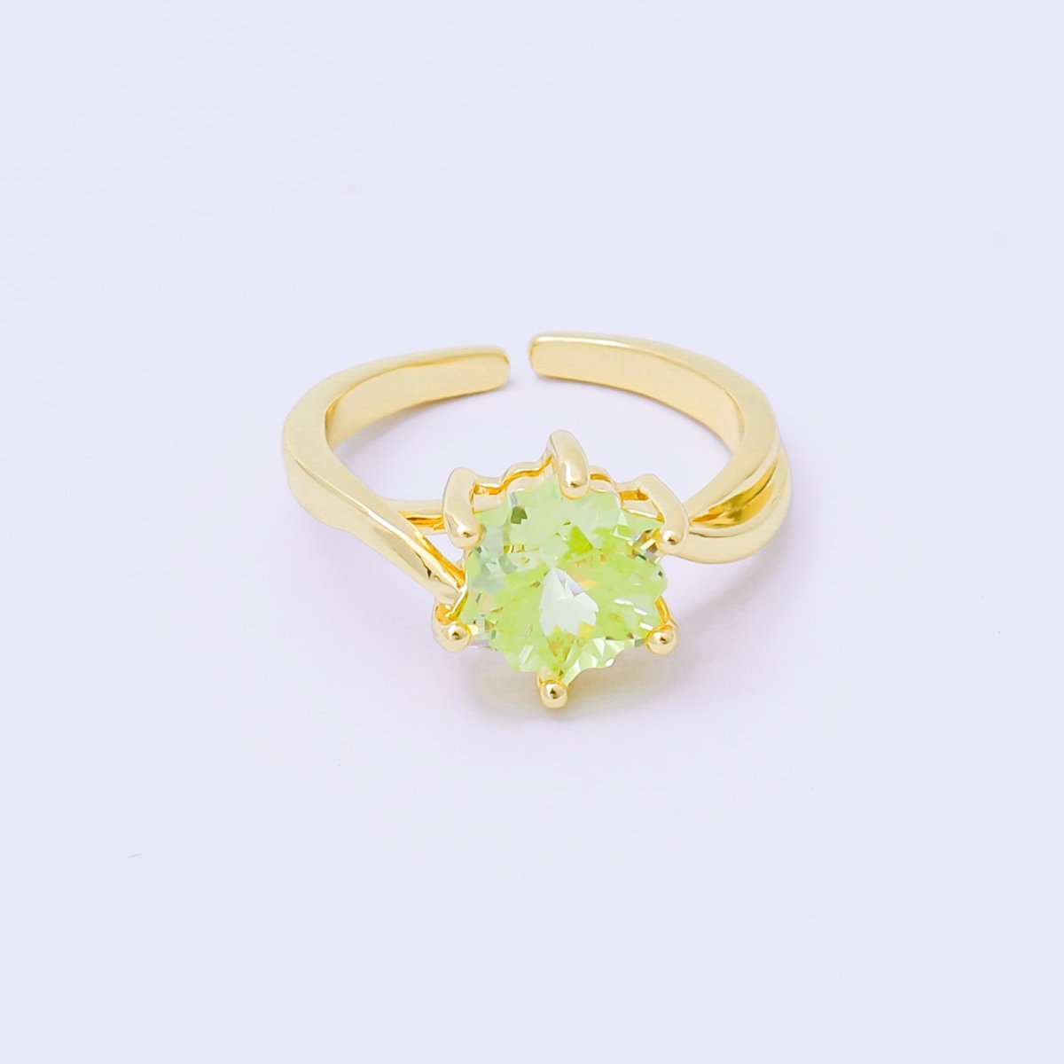 24K Gold Filled Pink, Blue, Green Flower - Shaped CZ Minimalist Solitaire Ring | O2008 O2011 O2010 O2017 O2018 O2107 O2119 O2121 O2149 O2165 O2200 O2209 - DLUXCA