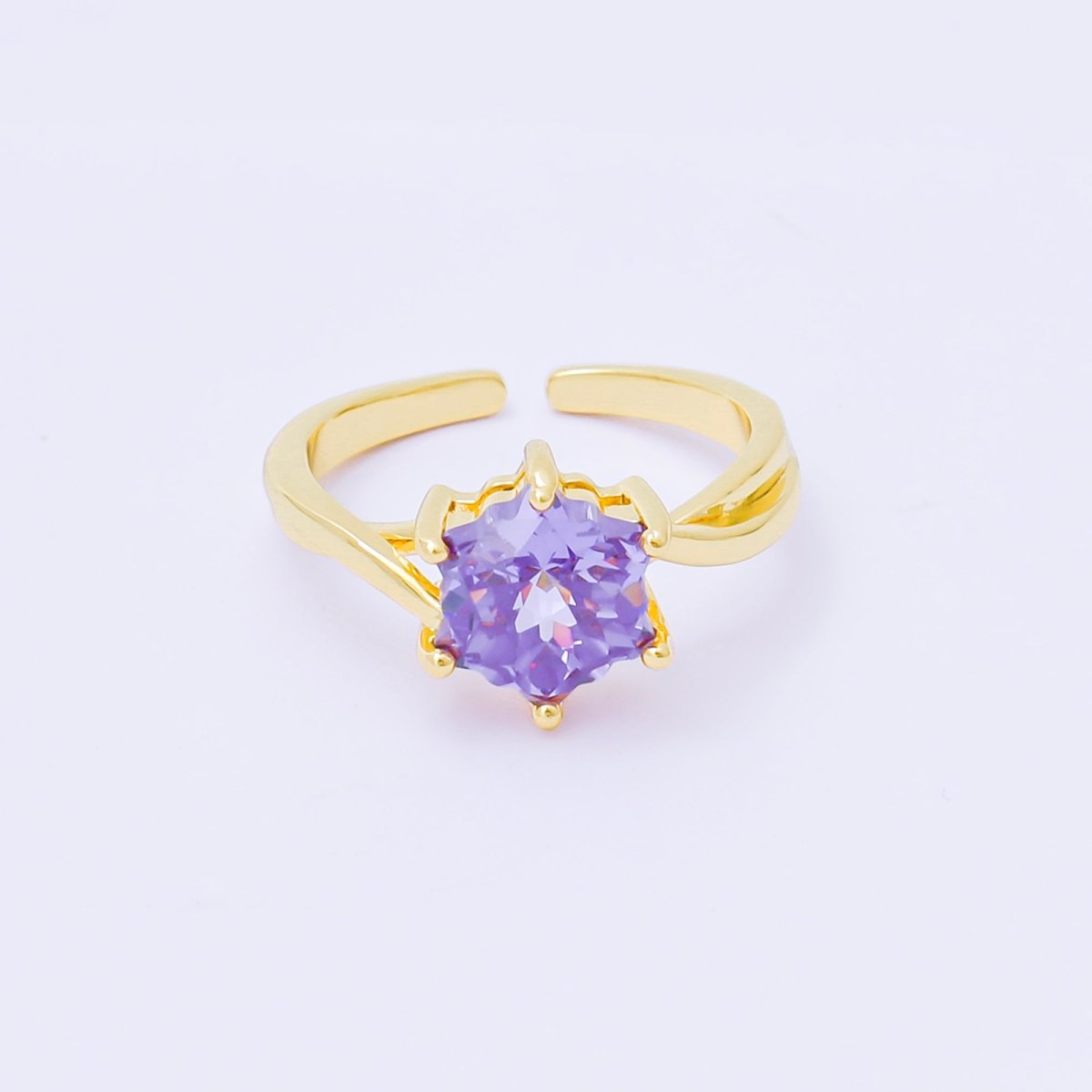 24K Gold Filled Pink, Blue, Green Flower - Shaped CZ Minimalist Solitaire Ring | O2008 O2011 O2010 O2017 O2018 O2107 O2119 O2121 O2149 O2165 O2200 O2209 - DLUXCA