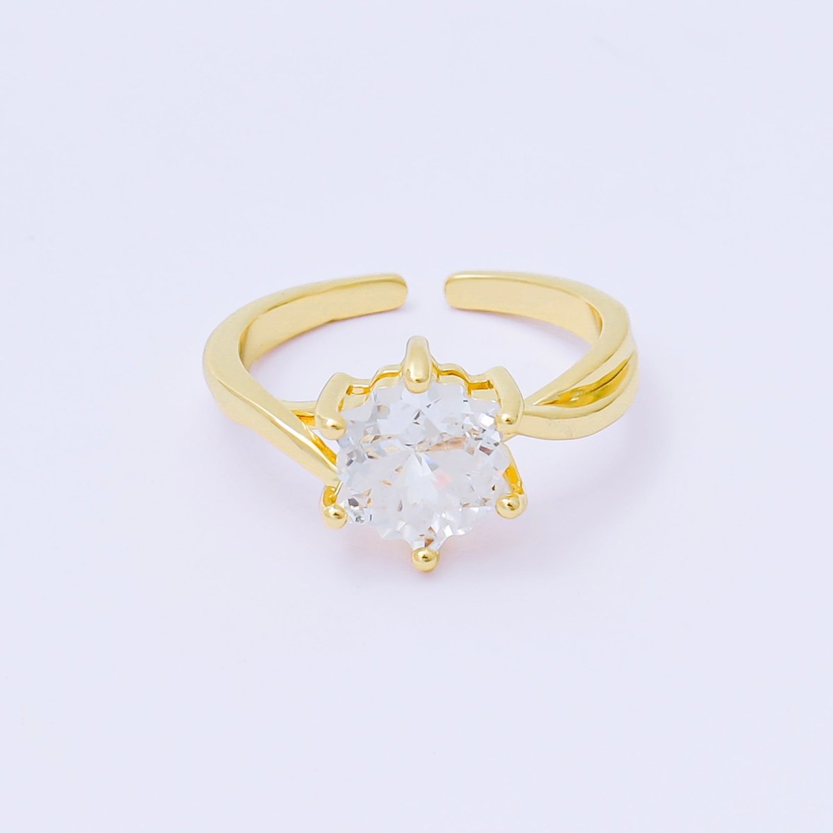 24K Gold Filled Pink, Blue, Green Flower - Shaped CZ Minimalist Solitaire Ring | O2008 O2011 O2010 O2017 O2018 O2107 O2119 O2121 O2149 O2165 O2200 O2209 - DLUXCA