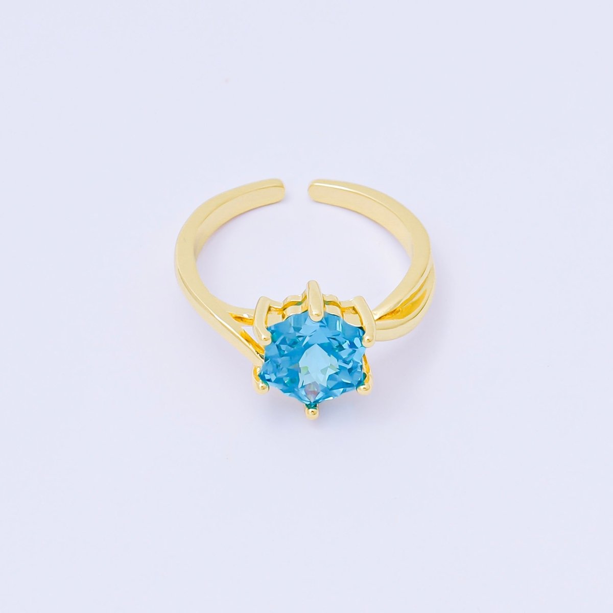 24K Gold Filled Pink, Blue, Green Flower - Shaped CZ Minimalist Solitaire Ring | O2008 O2011 O2010 O2017 O2018 O2107 O2119 O2121 O2149 O2165 O2200 O2209 - DLUXCA