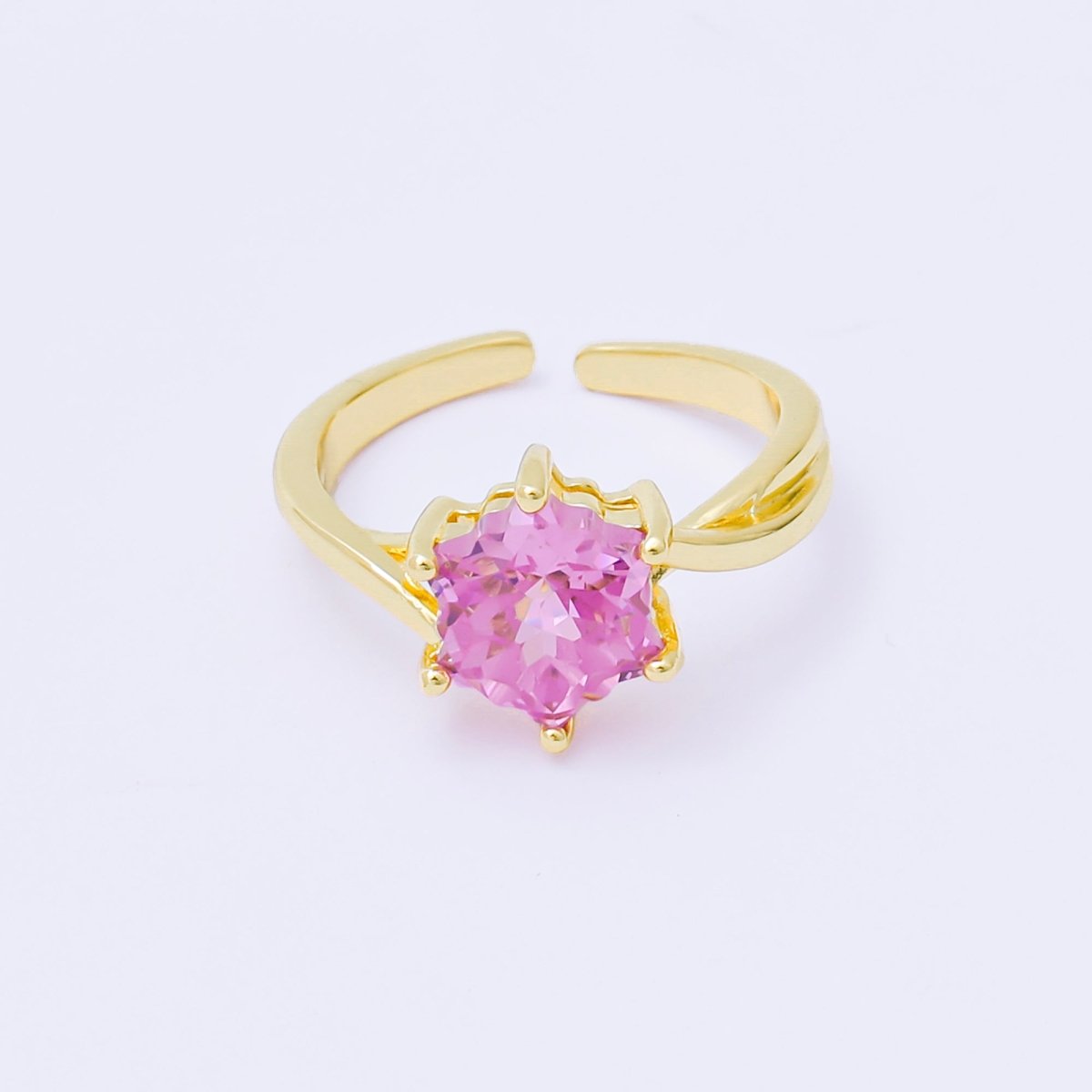 24K Gold Filled Pink, Blue, Green Flower - Shaped CZ Minimalist Solitaire Ring | O2008 O2011 O2010 O2017 O2018 O2107 O2119 O2121 O2149 O2165 O2200 O2209 - DLUXCA