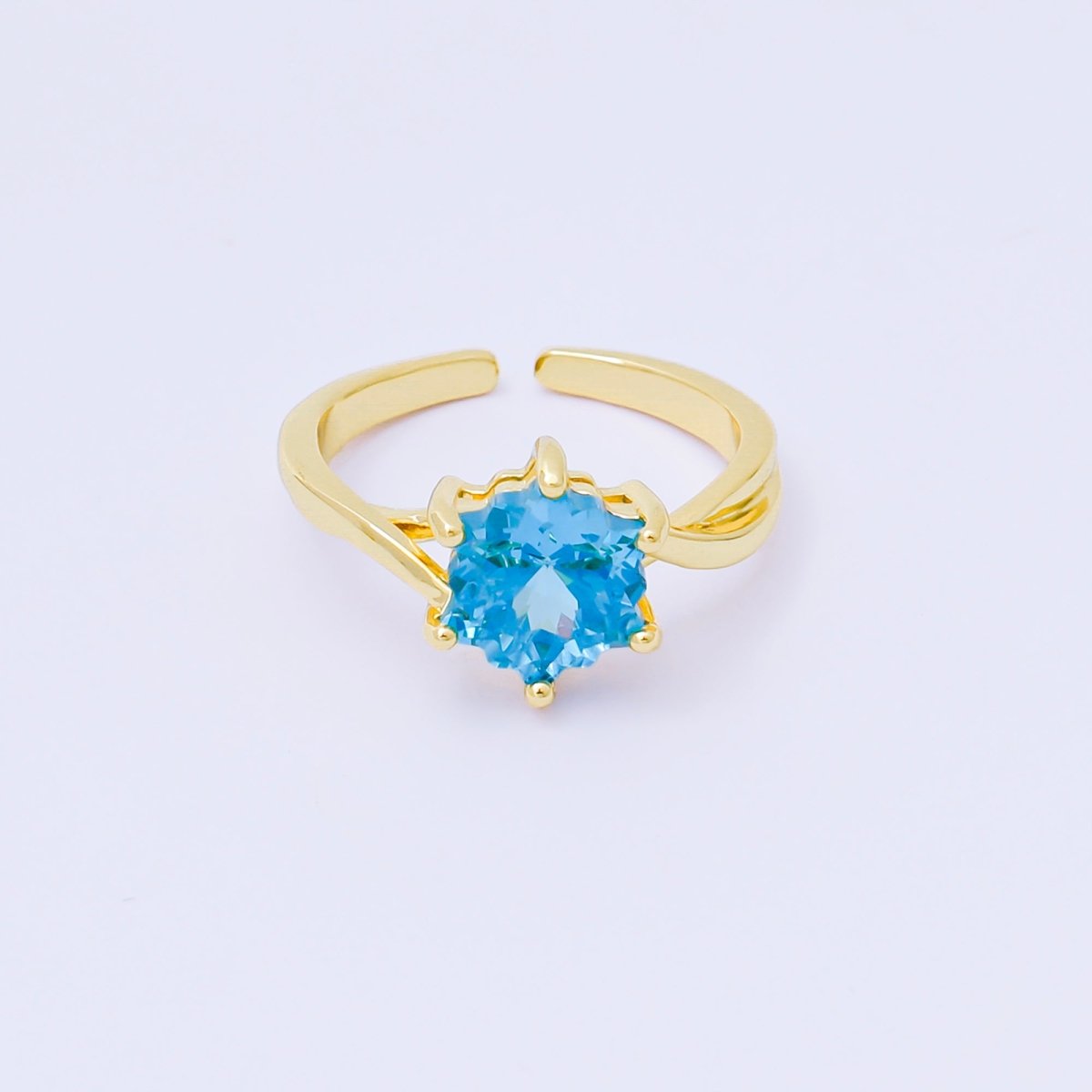 24K Gold Filled Pink, Blue, Green Flower - Shaped CZ Minimalist Solitaire Ring | O2008 O2011 O2010 O2017 O2018 O2107 O2119 O2121 O2149 O2165 O2200 O2209 - DLUXCA