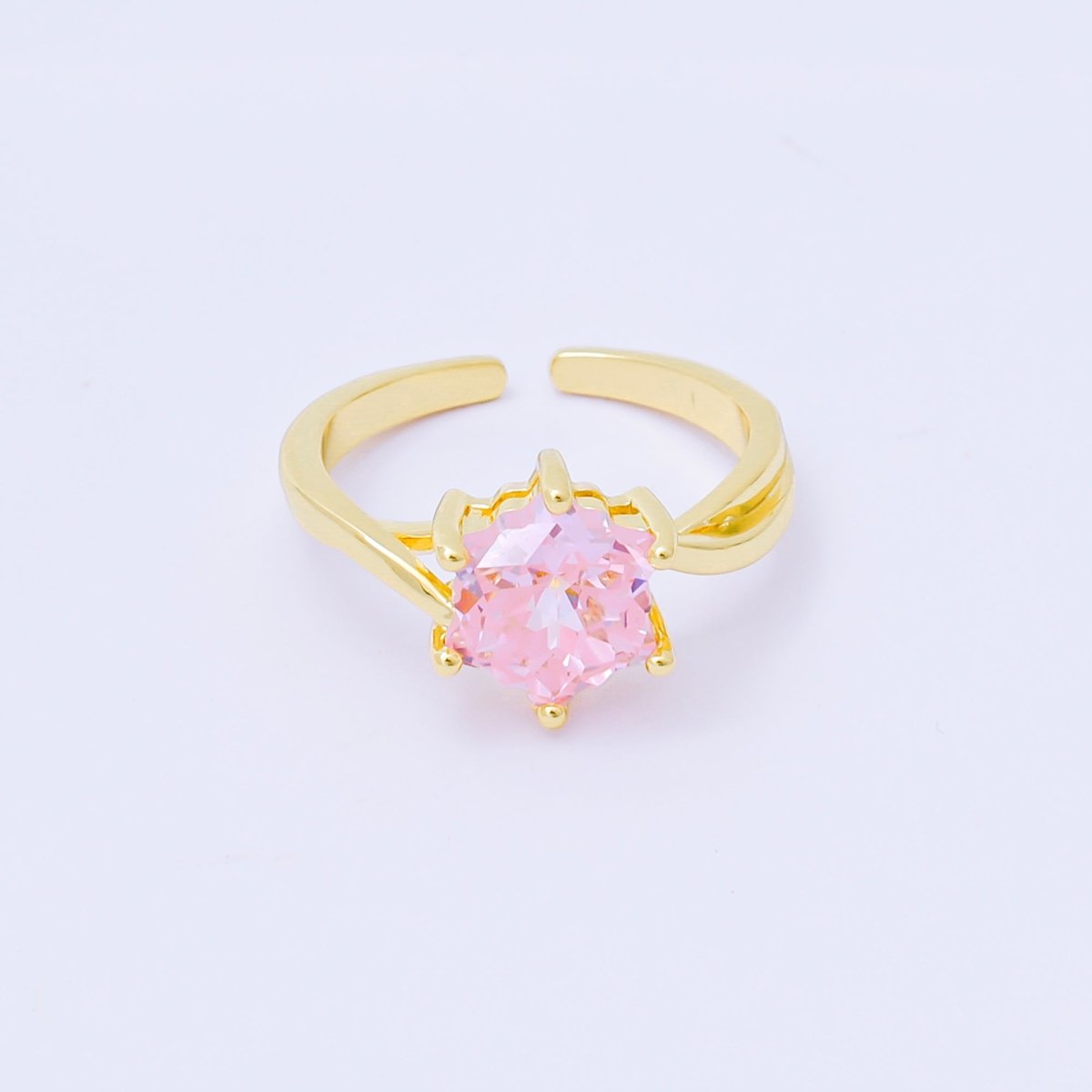 24K Gold Filled Pink, Blue, Green Flower - Shaped CZ Minimalist Solitaire Ring | O2008 O2011 O2010 O2017 O2018 O2107 O2119 O2121 O2149 O2165 O2200 O2209 - DLUXCA