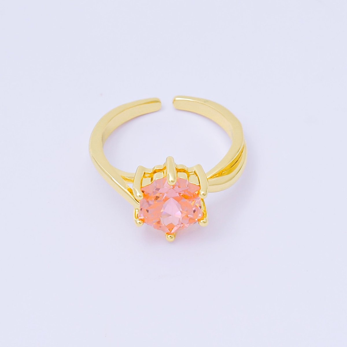 24K Gold Filled Pink, Blue, Green Flower - Shaped CZ Minimalist Solitaire Ring | O2008 O2011 O2010 O2017 O2018 O2107 O2119 O2121 O2149 O2165 O2200 O2209 - DLUXCA