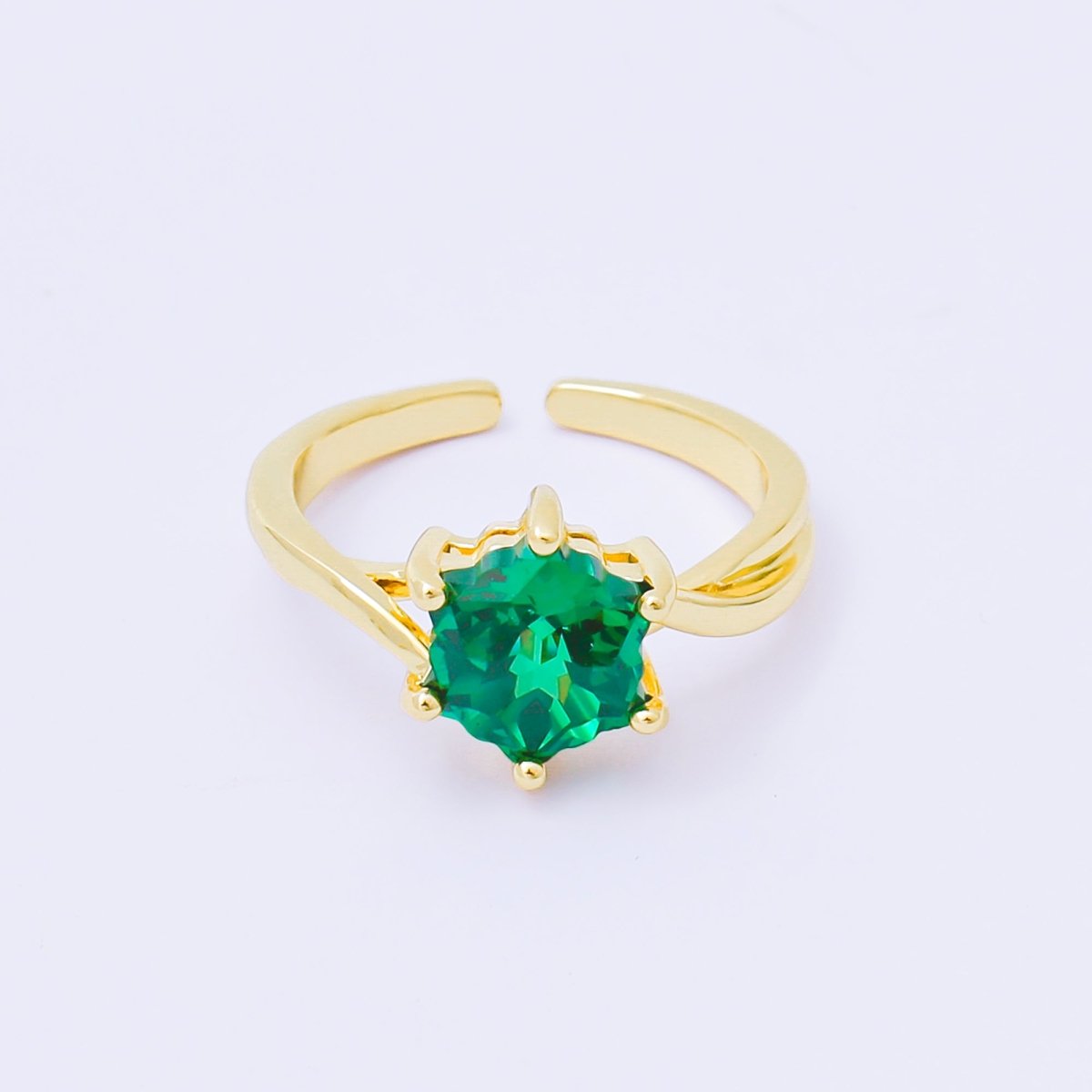24K Gold Filled Pink, Blue, Green Flower - Shaped CZ Minimalist Solitaire Ring | O2008 O2011 O2010 O2017 O2018 O2107 O2119 O2121 O2149 O2165 O2200 O2209 - DLUXCA