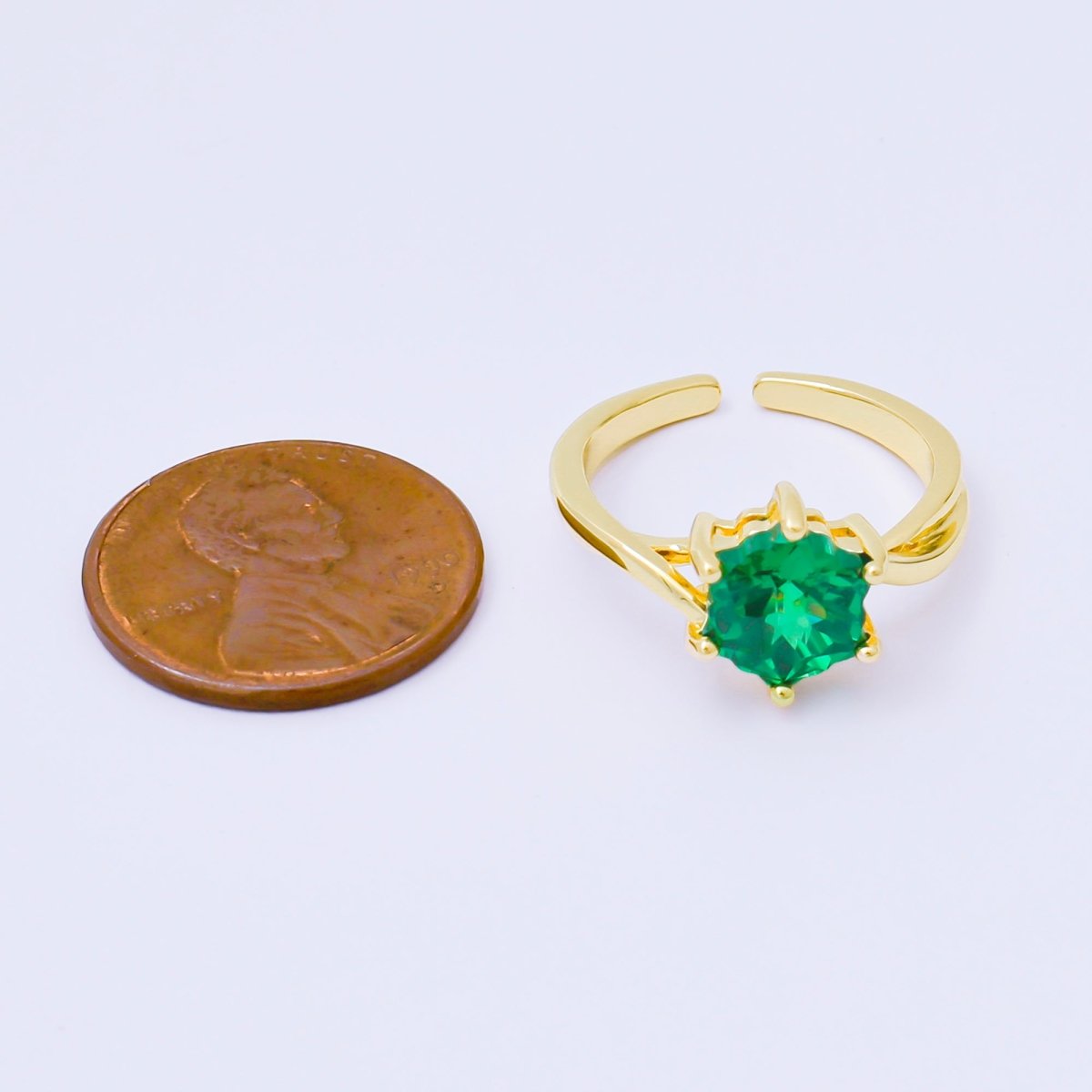 24K Gold Filled Pink, Blue, Green Flower - Shaped CZ Minimalist Solitaire Ring | O2008 O2011 O2010 O2017 O2018 O2107 O2119 O2121 O2149 O2165 O2200 O2209 - DLUXCA