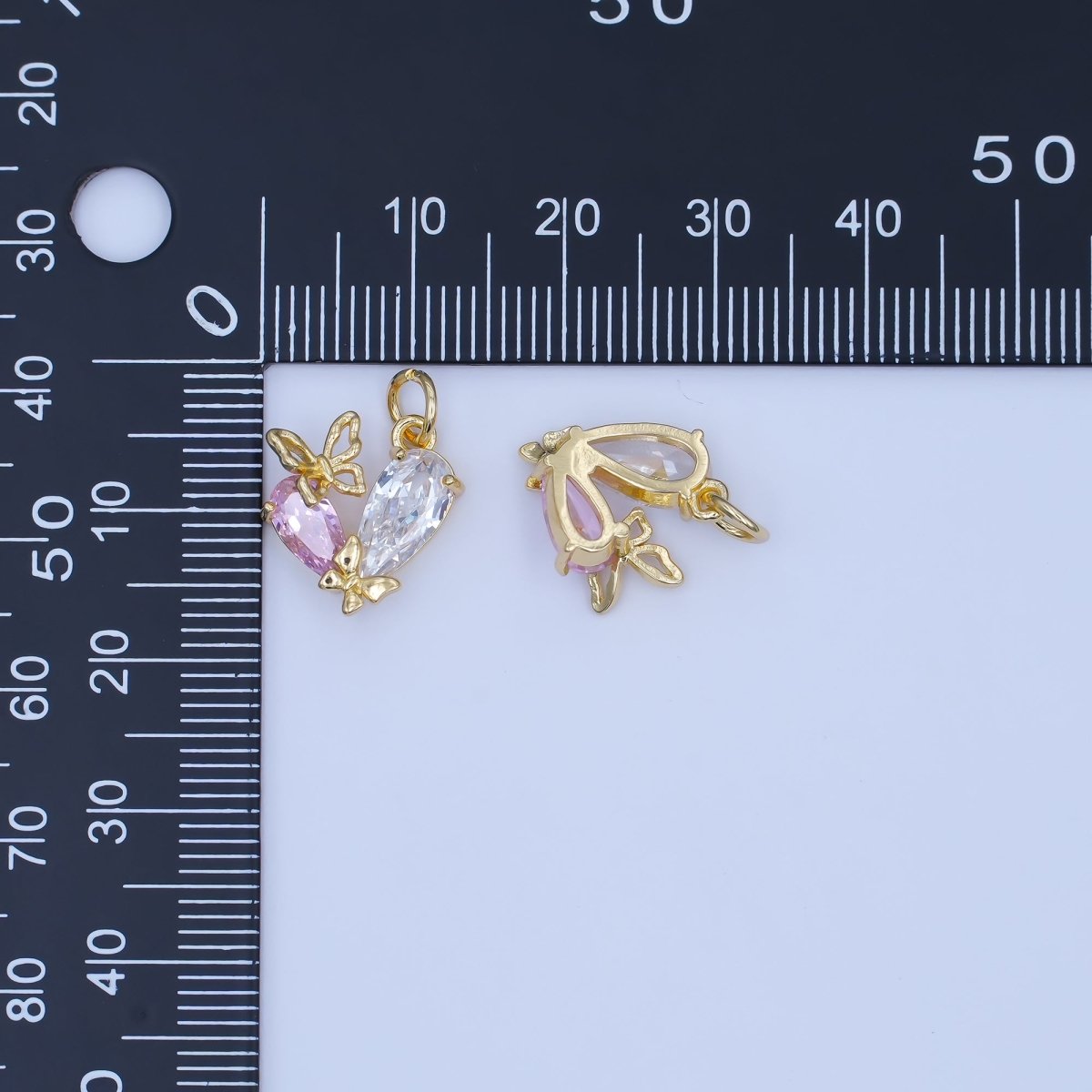 24K Gold Filled Pink Clear CZ Butterfly Heart Charm | C806 - DLUXCA