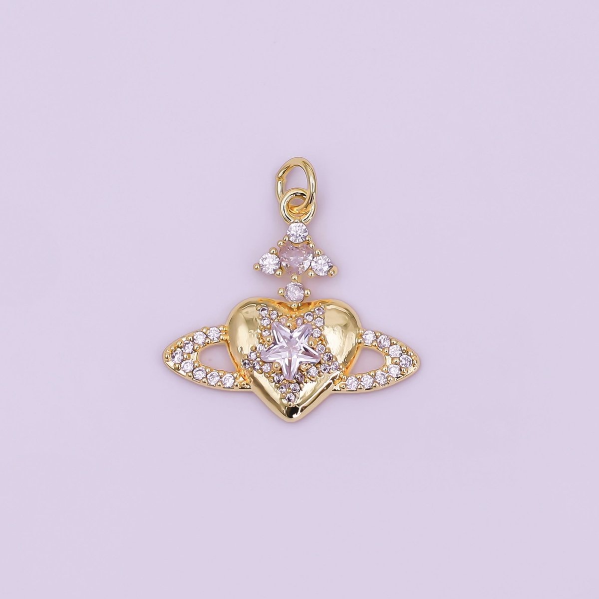 24K Gold Filled Pink, Clear CZ Celestial Heart Charm in Gold & Silver | AF471 - DLUXCA