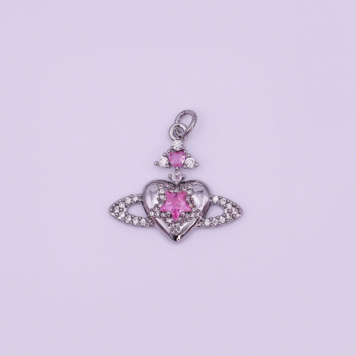 24K Gold Filled Pink, Clear CZ Celestial Heart Charm in Gold & Silver | AF471 - DLUXCA