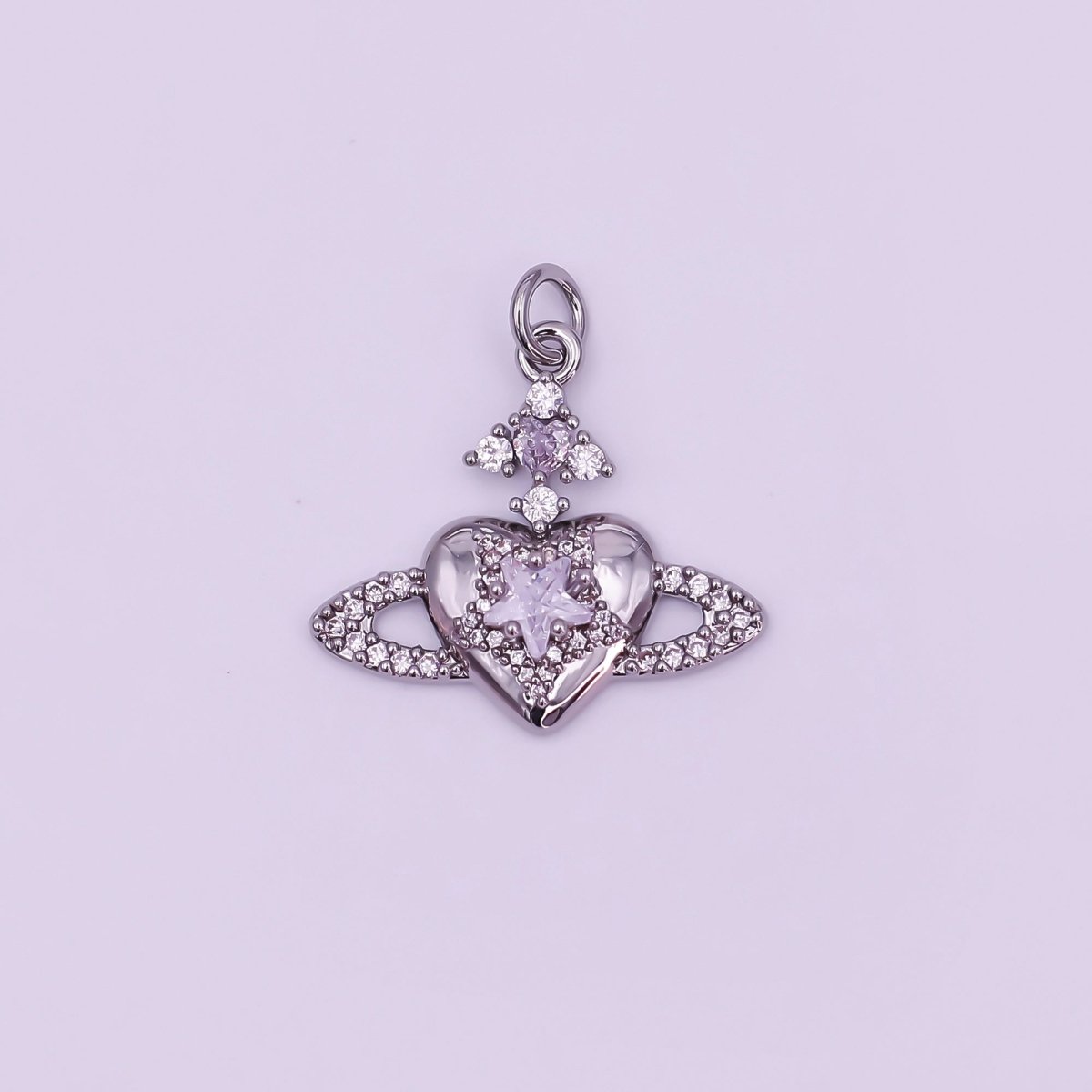 24K Gold Filled Pink, Clear CZ Celestial Heart Charm in Gold & Silver | AF471 - DLUXCA