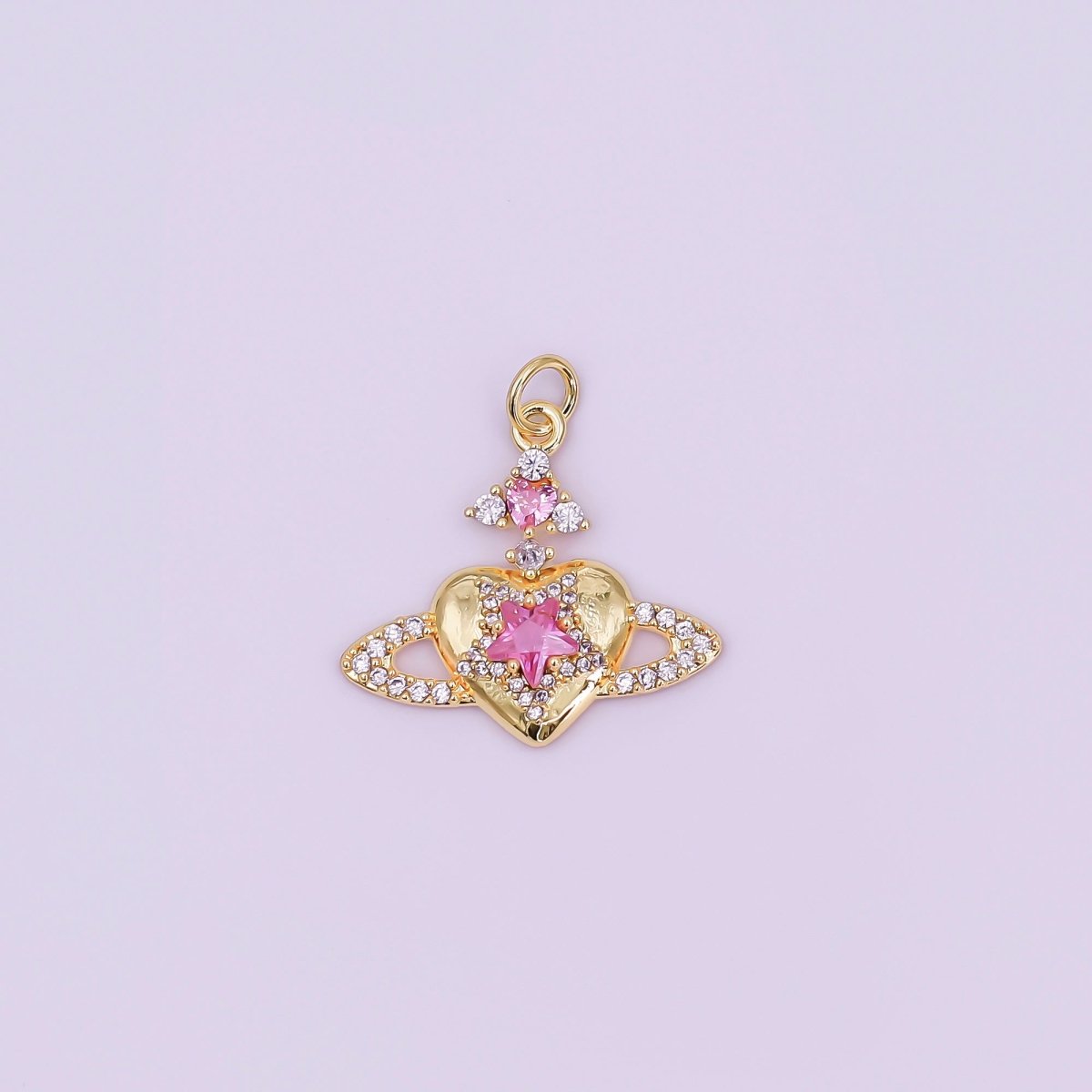 24K Gold Filled Pink, Clear CZ Celestial Heart Charm in Gold & Silver | AF471 - DLUXCA