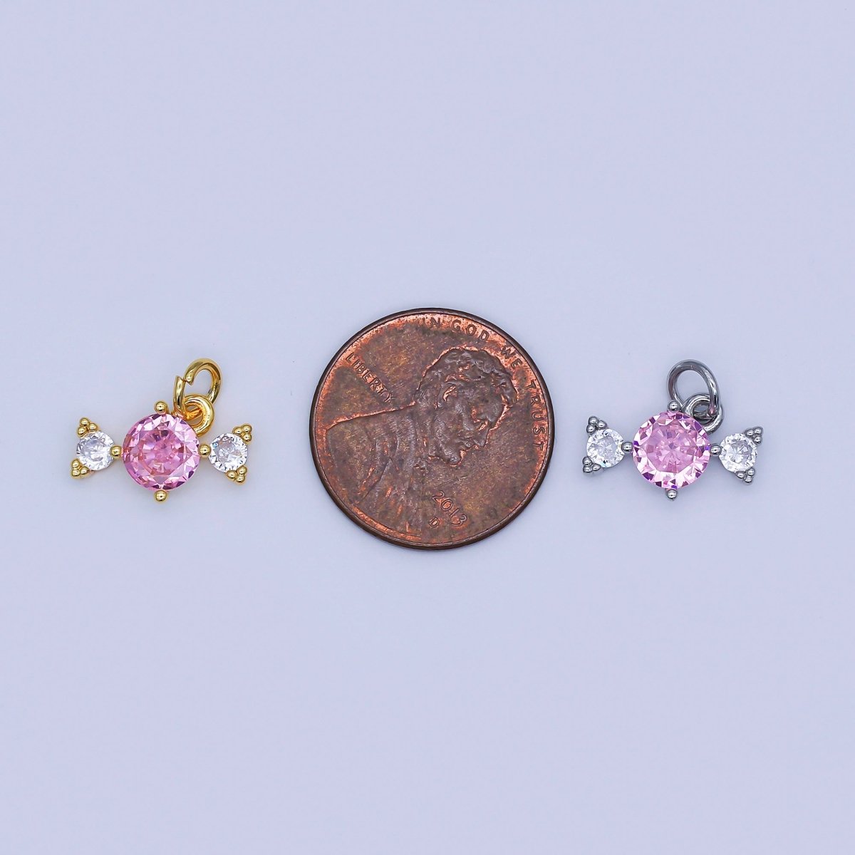 24K Gold Filled Pink - Clear CZ Cluster Geometric Mini Charm in Gold & Silver | N913 - DLUXCA