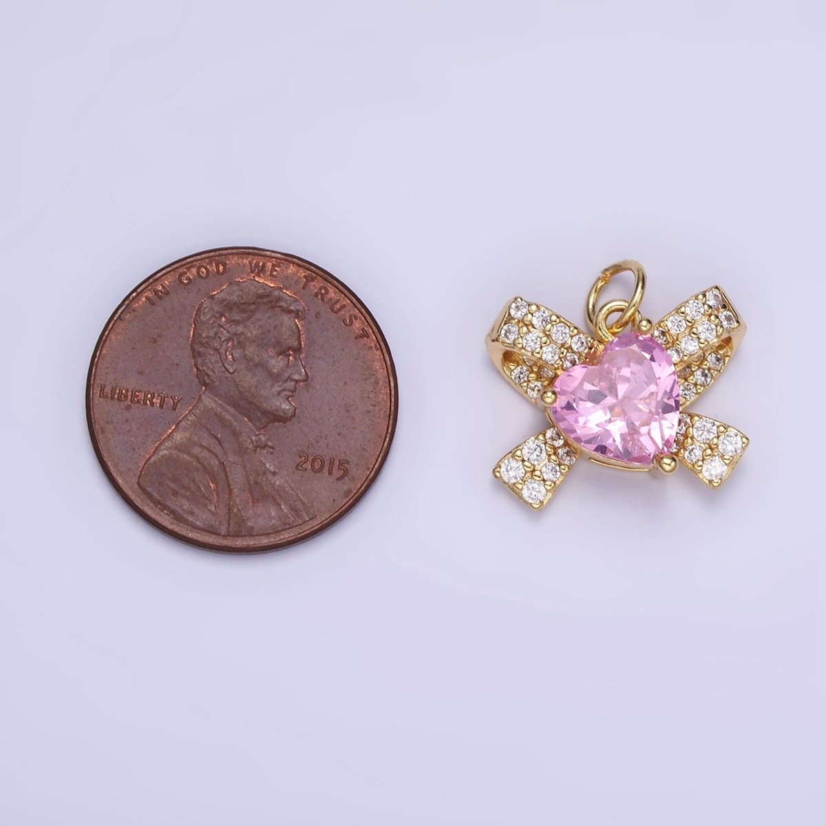 24K Gold Filled Pink, Clear CZ Micro Paved Ribbon Charm | D285 - DLUXCA