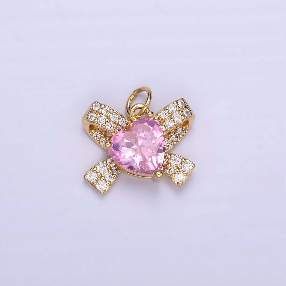 24K Gold Filled Pink, Clear CZ Micro Paved Ribbon Charm | D285 - DLUXCA