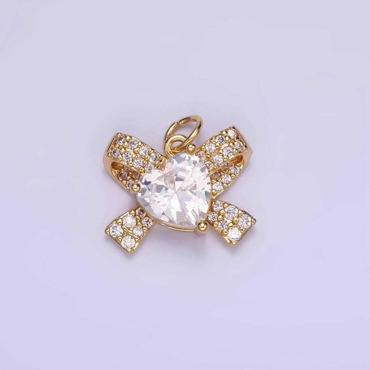 24K Gold Filled Pink, Clear CZ Micro Paved Ribbon Charm | D285 - DLUXCA