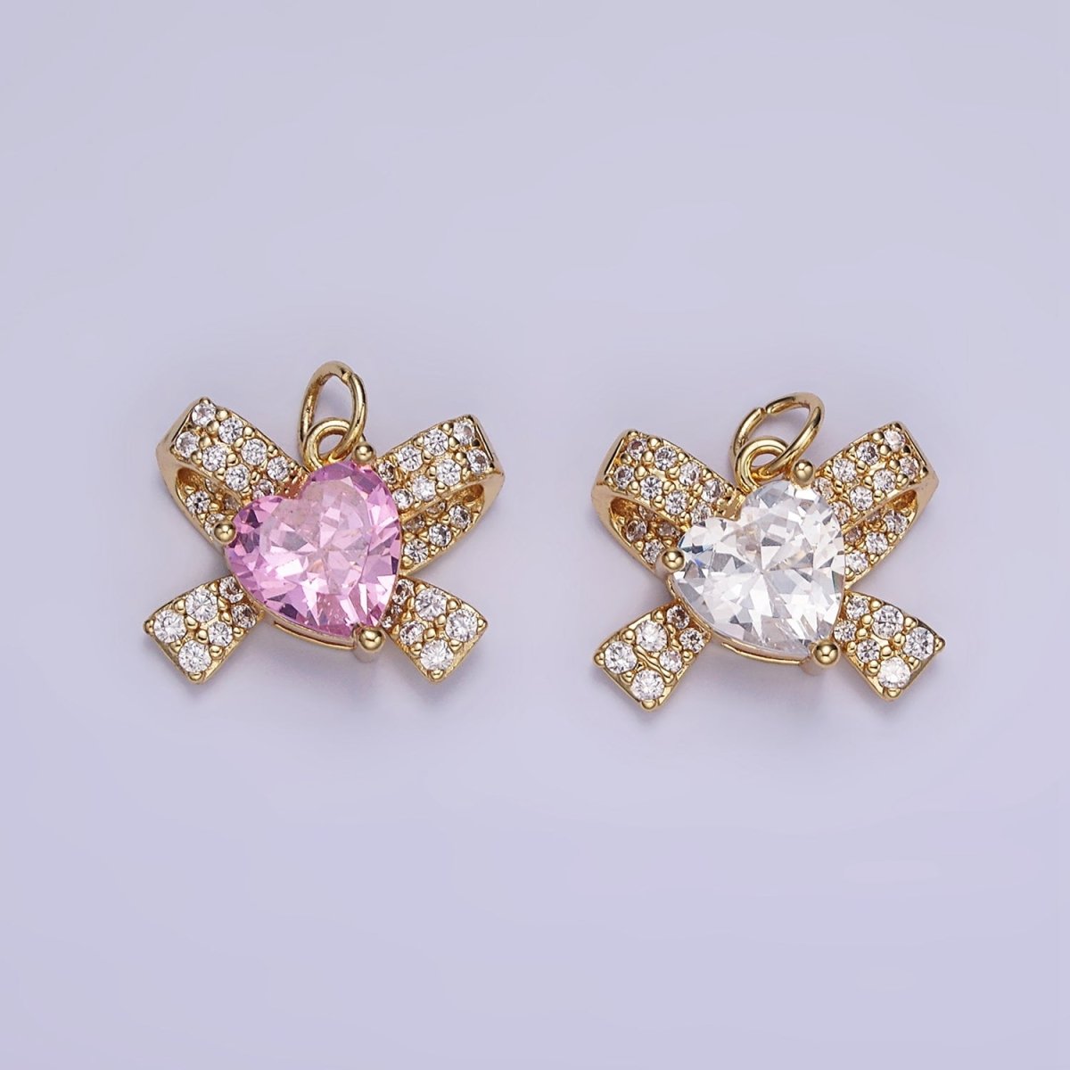 24K Gold Filled Pink, Clear CZ Micro Paved Ribbon Charm | D285 - DLUXCA
