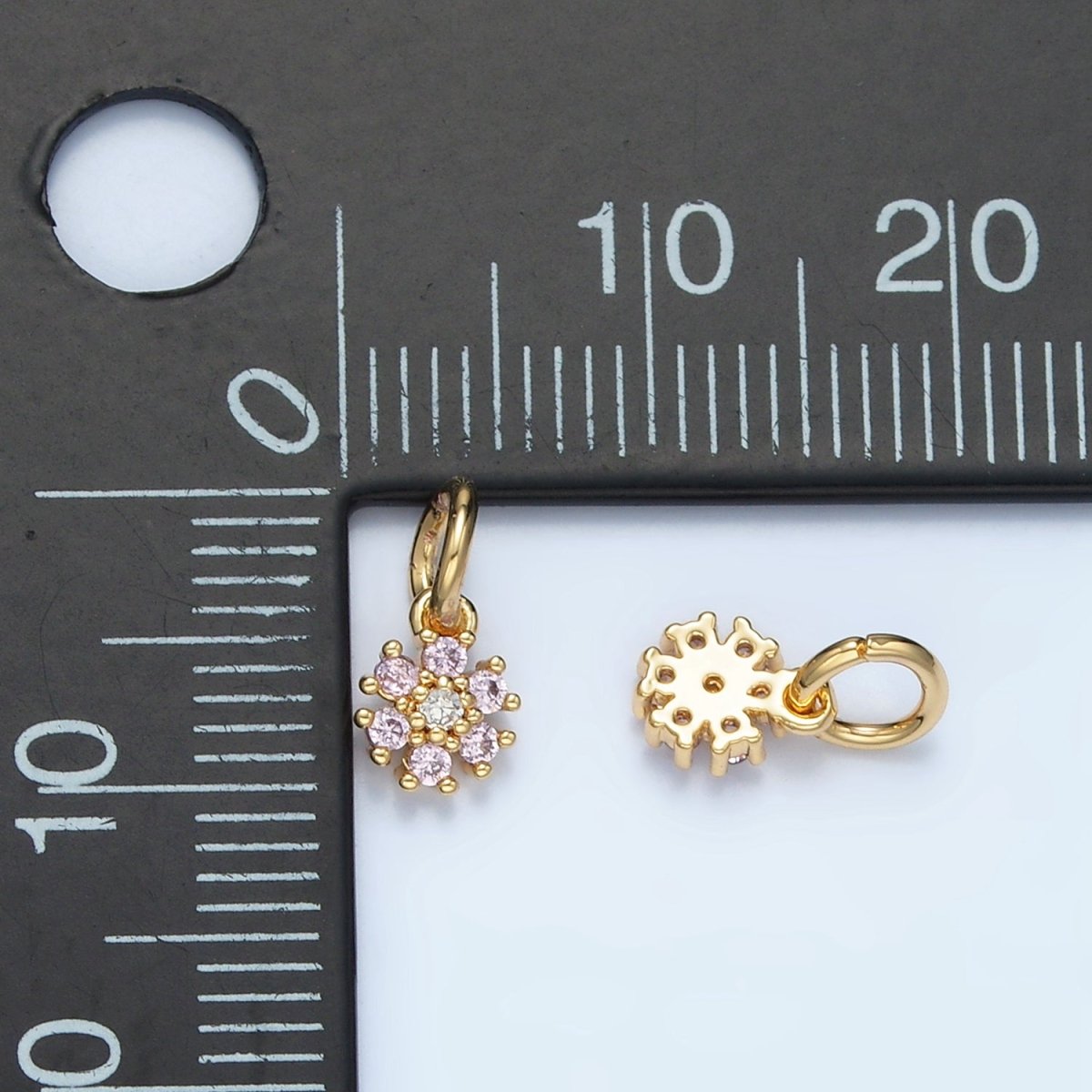 24K Gold Filled Pink CZ Flower Mini Charm | E735 - DLUXCA