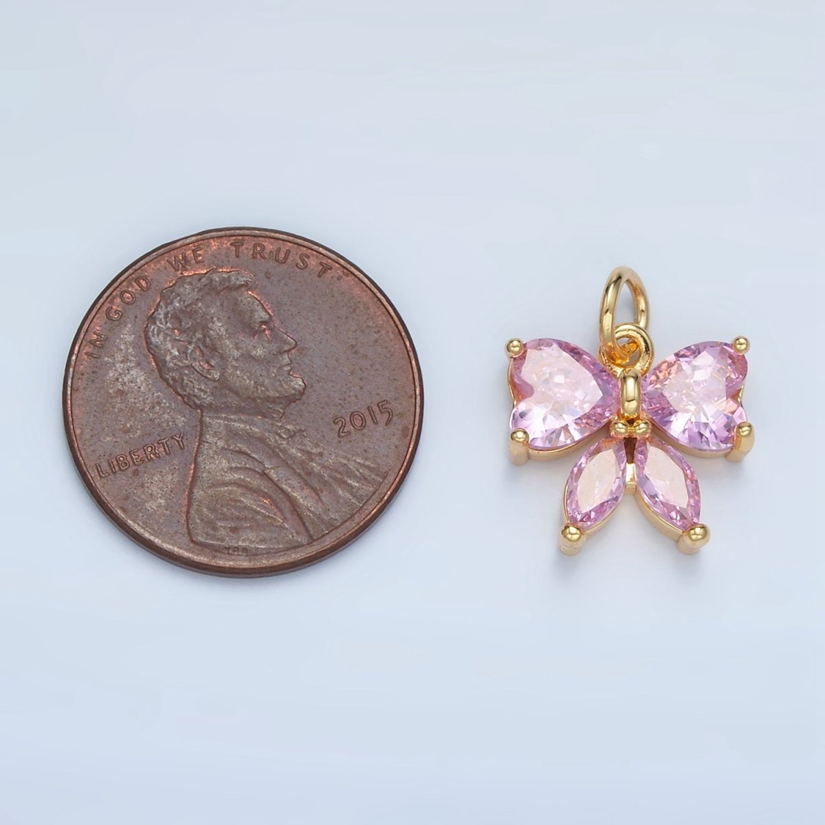 24K Gold Filled Pink CZ Ribbon Bow Mini Charm | N1419 - DLUXCA