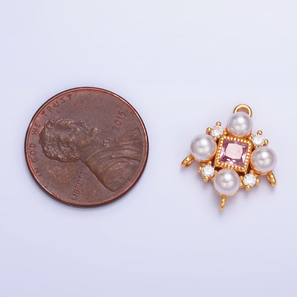 24K Gold Filled Pink CZ Shell Pearl Geometric Connector | Y001 - DLUXCA