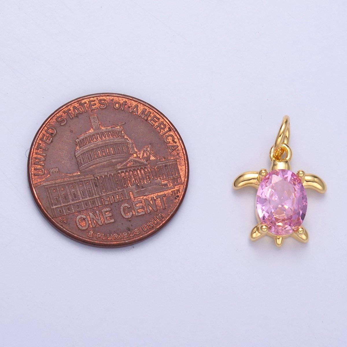 24K Gold Filled Pink CZ Turtle Tortoise Charm in Gold & Silver | C036 - DLUXCA