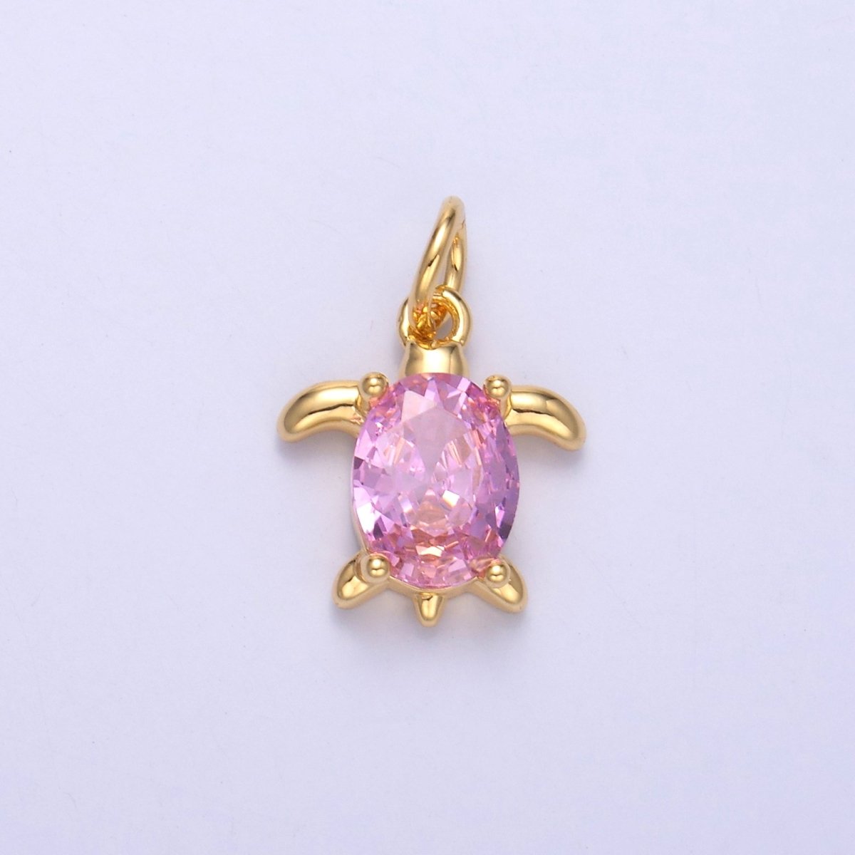24K Gold Filled Pink CZ Turtle Tortoise Charm in Gold & Silver | C036 - DLUXCA