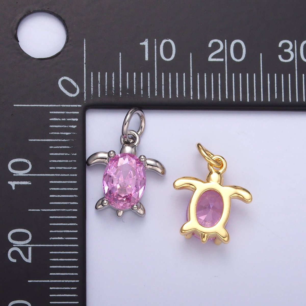 24K Gold Filled Pink CZ Turtle Tortoise Charm in Gold & Silver | C036 - DLUXCA