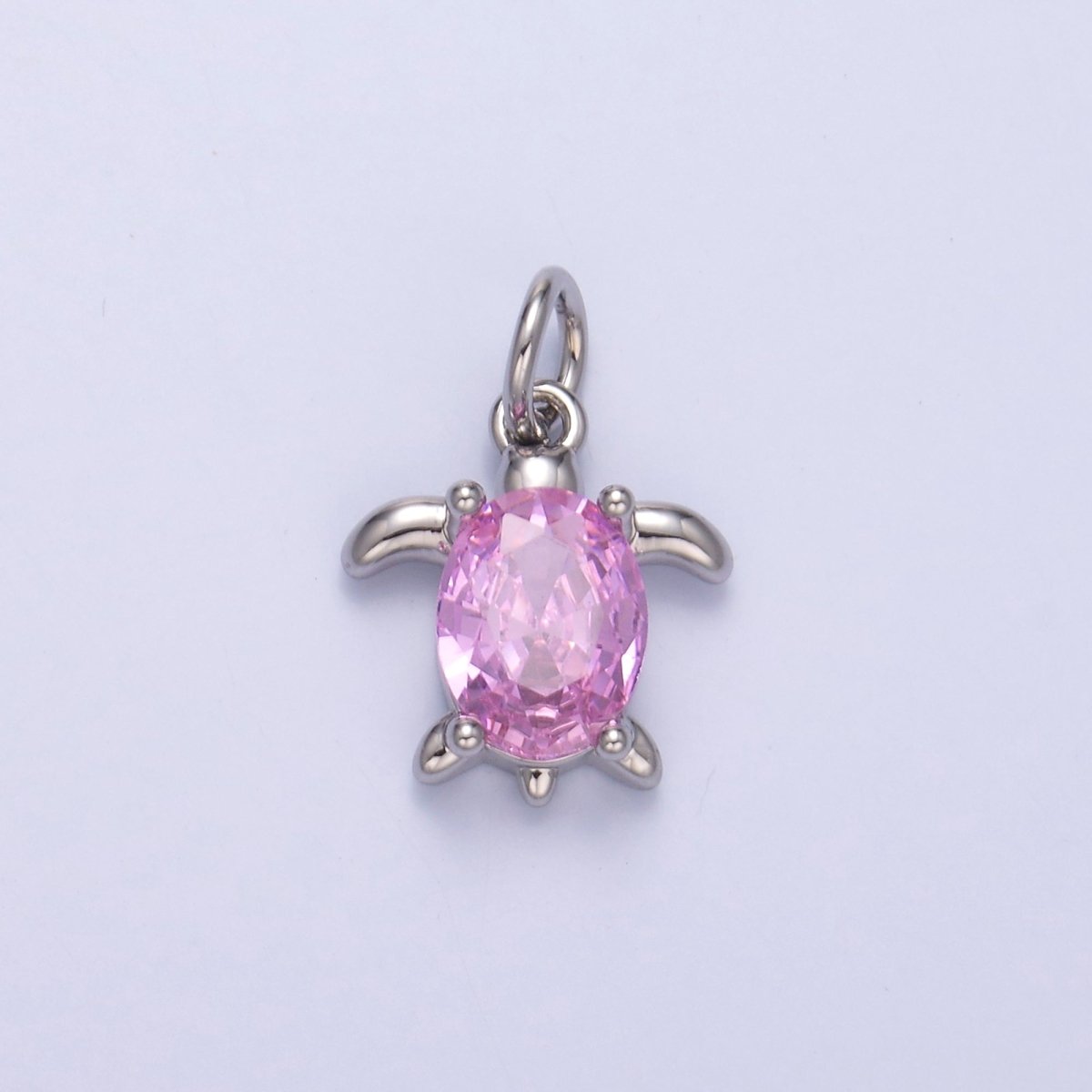 24K Gold Filled Pink CZ Turtle Tortoise Charm in Gold & Silver | C036 - DLUXCA