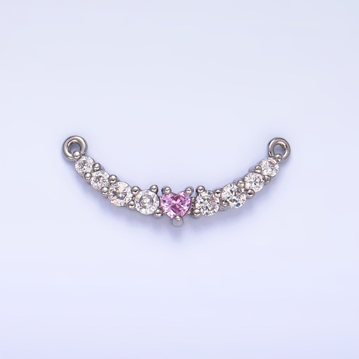 24K Gold Filled Pink Heart CZ Micro Paved Curved Connector in Gold & Silver | Y004 - DLUXCA