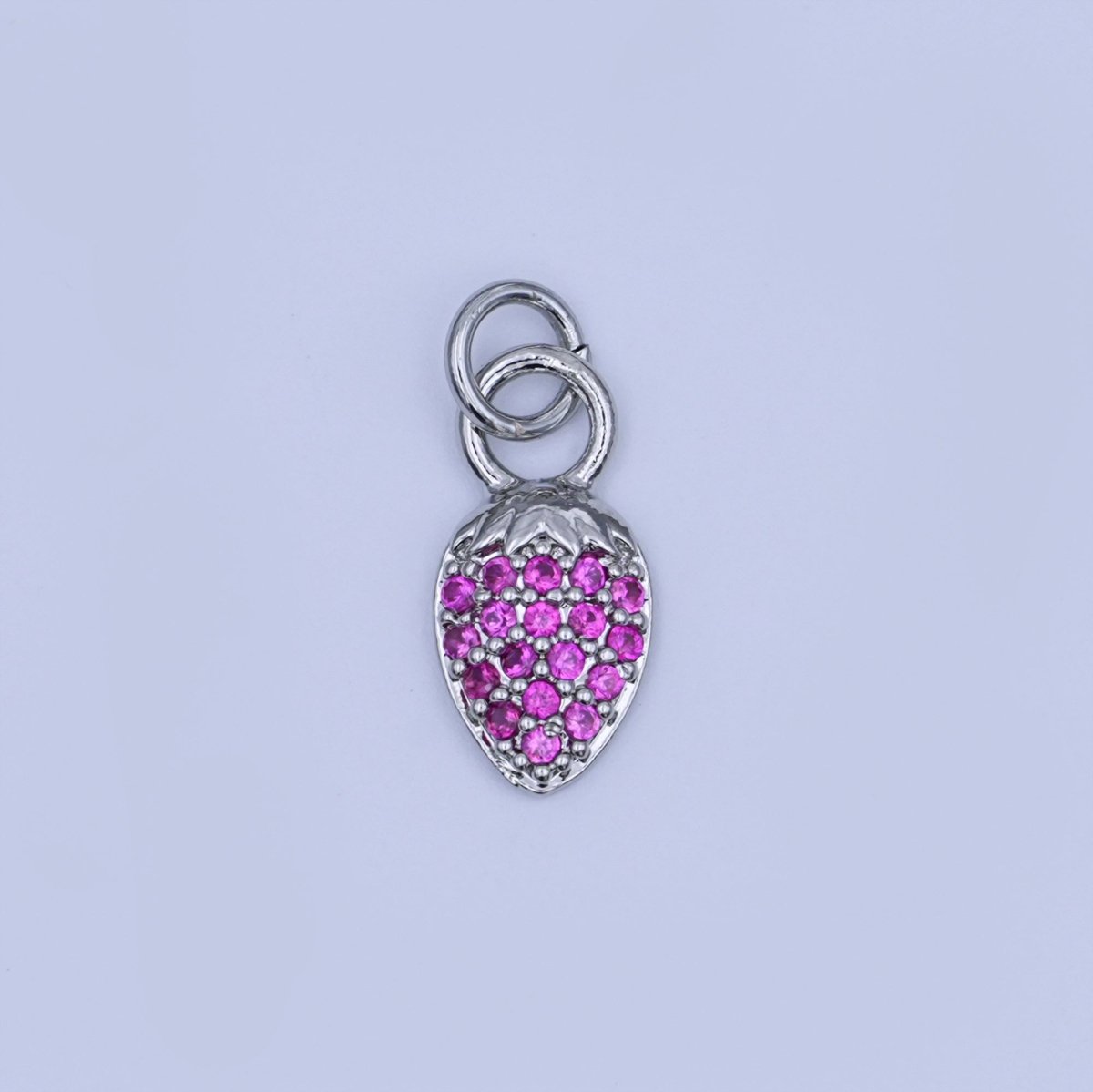 24K Gold Filled Pink Micro Paved CZ Strawberry Mini Charm in Gold & Silver | W638 - DLUXCA
