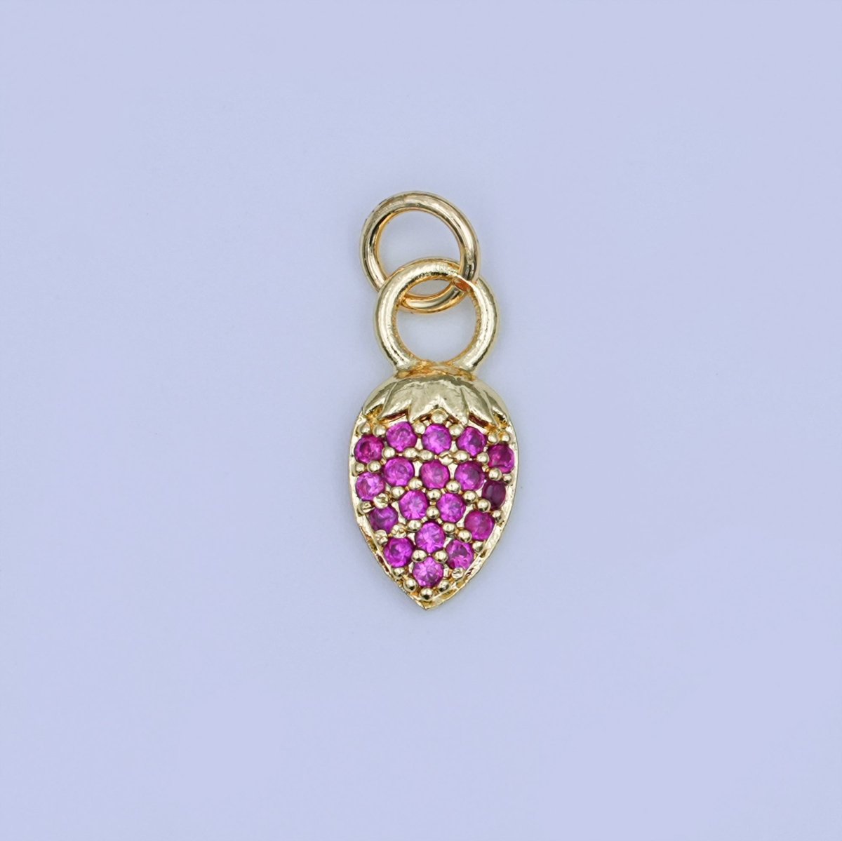 24K Gold Filled Pink Micro Paved CZ Strawberry Mini Charm in Gold & Silver | W638 - DLUXCA
