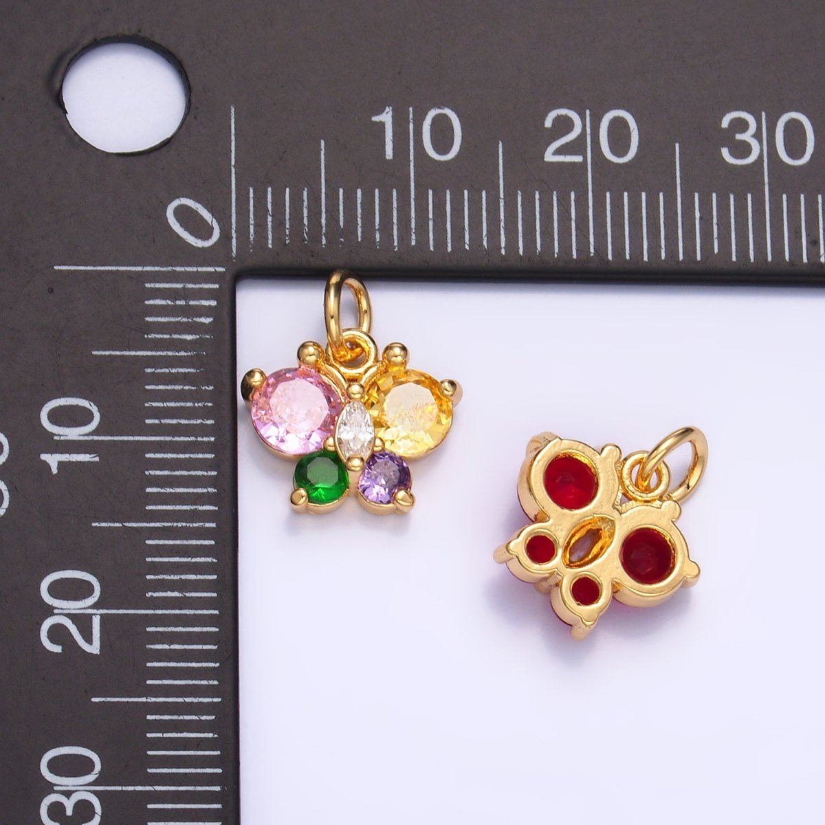 24K Gold Filled Pink, Multicolor, Red CZ Butterfly Charm in Gold & Silver | M806 M807 - DLUXCA